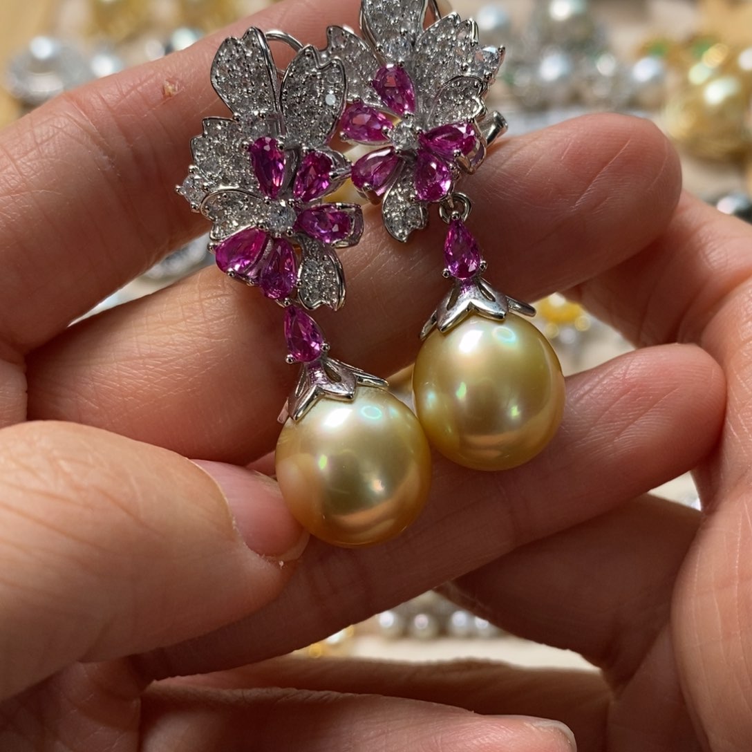 海水珍珠耳饰银S925镶嵌