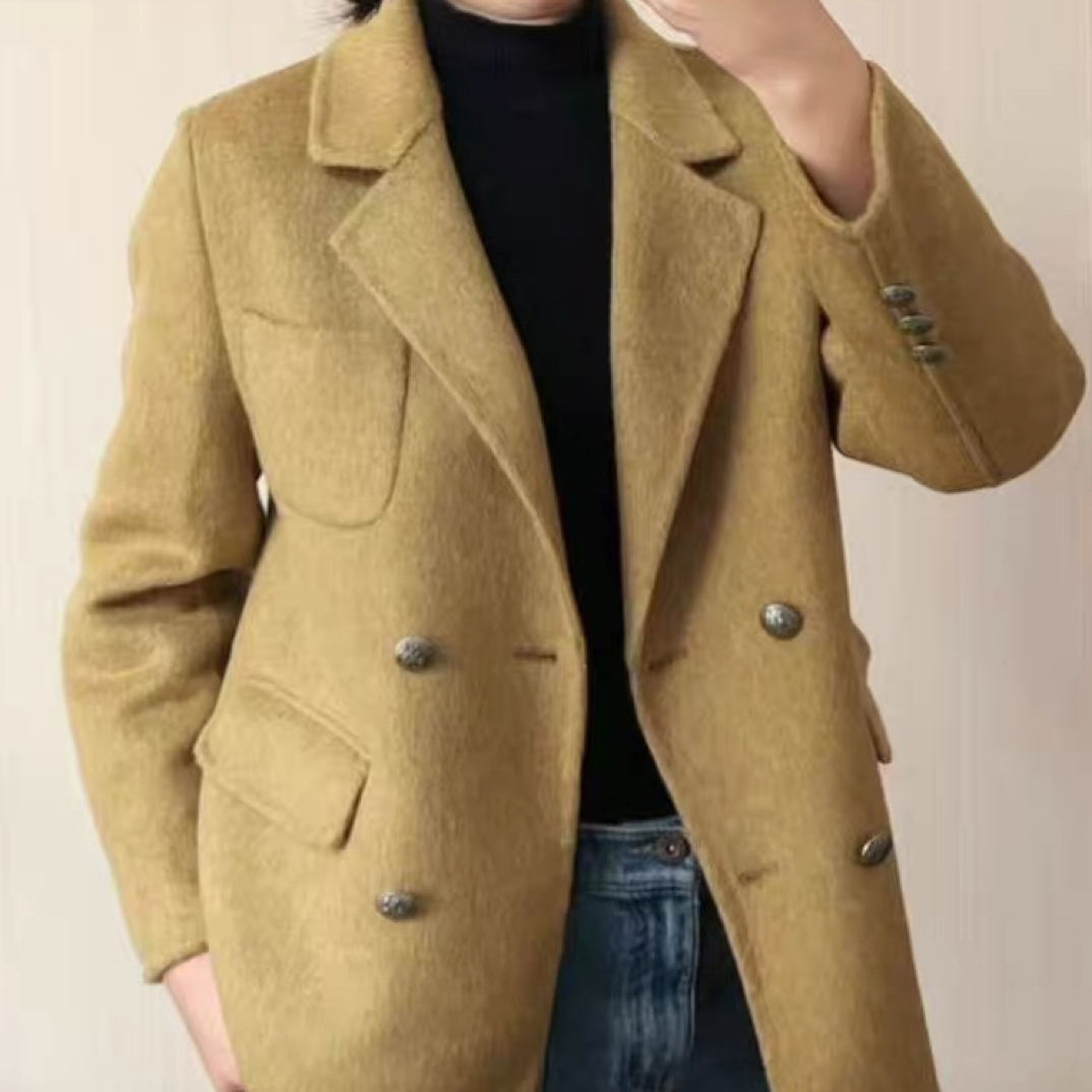 QL—6671新款秋冬银扣西服款中长款大衣气质时尚保暖