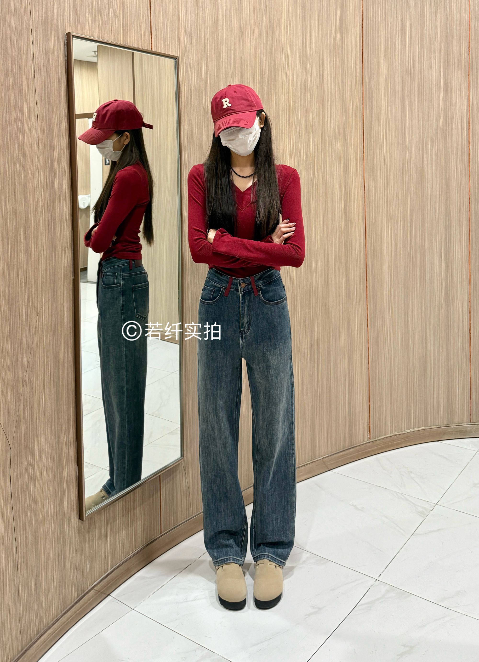 Pretty Silhouette/若纤 D 秋冬加绒八面微弹窄版直筒裤遮肉显瘦