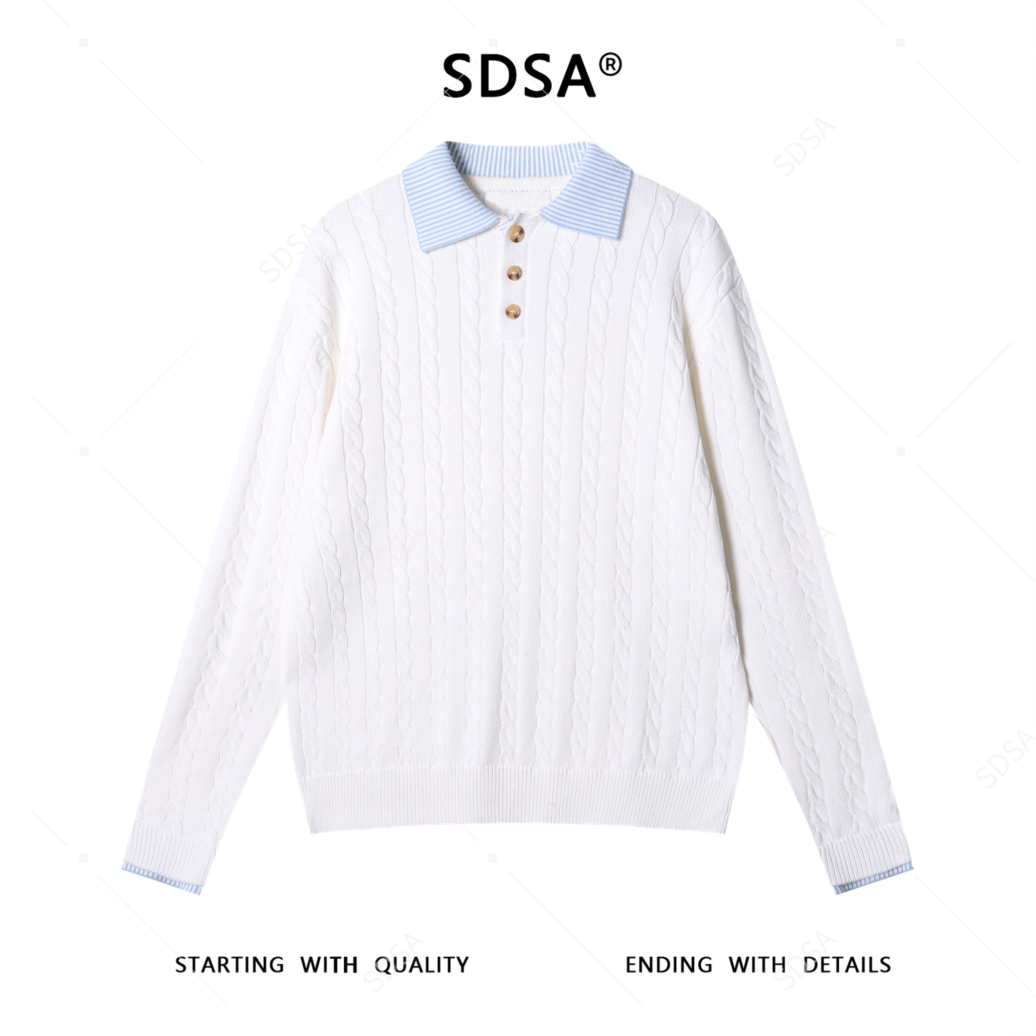 SDSA男士秋冬新款痞帅男装潮牌纽花拼接半纽扣翻领针织衫时尚毛衣