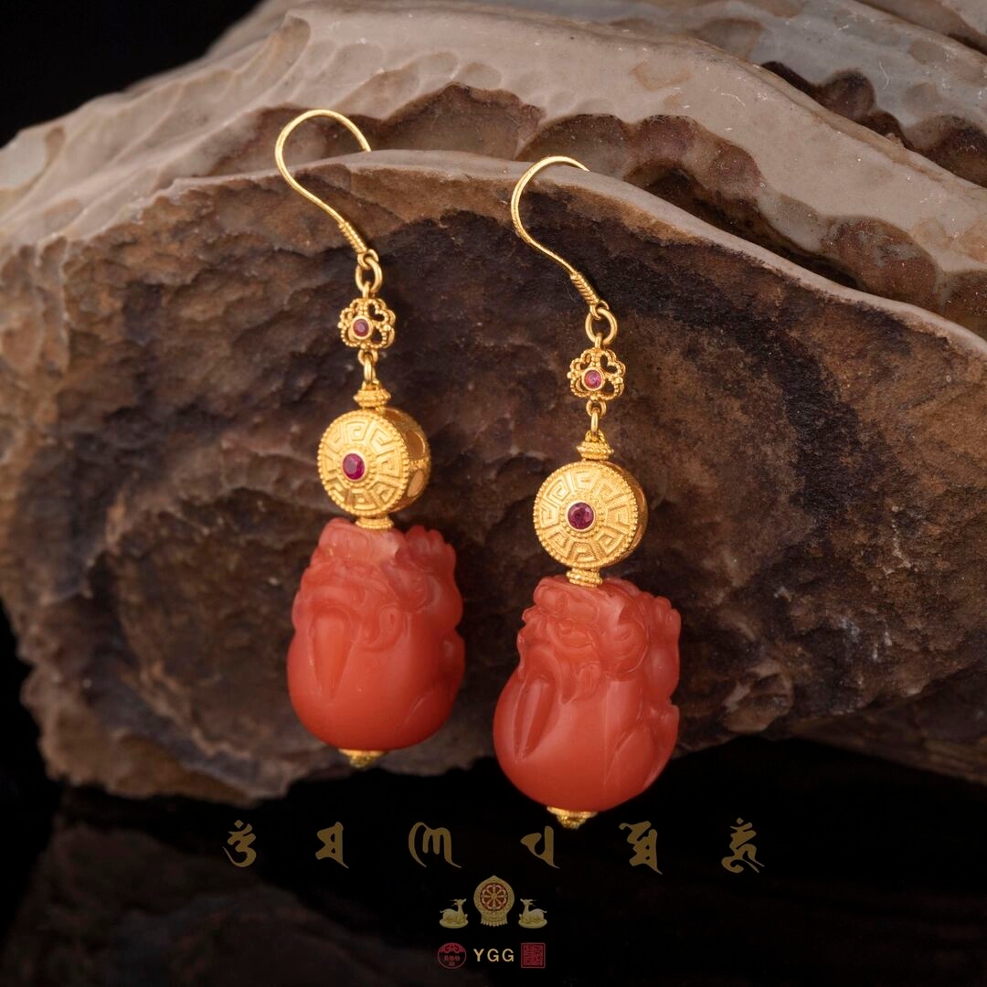 员格格·18K金/南红貔貅耳坠/FKXTT13