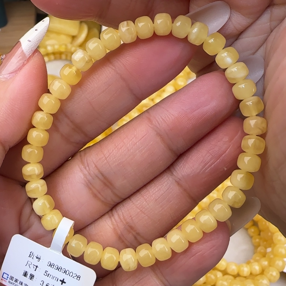 蜜蜡未镶嵌手链白花老型手串