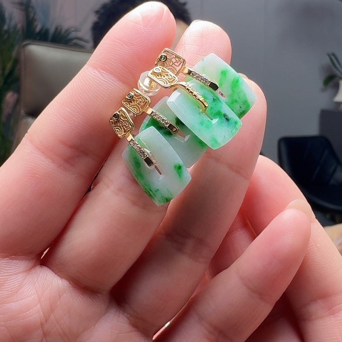 翡翠耳饰银S925镶嵌多样性发货其一