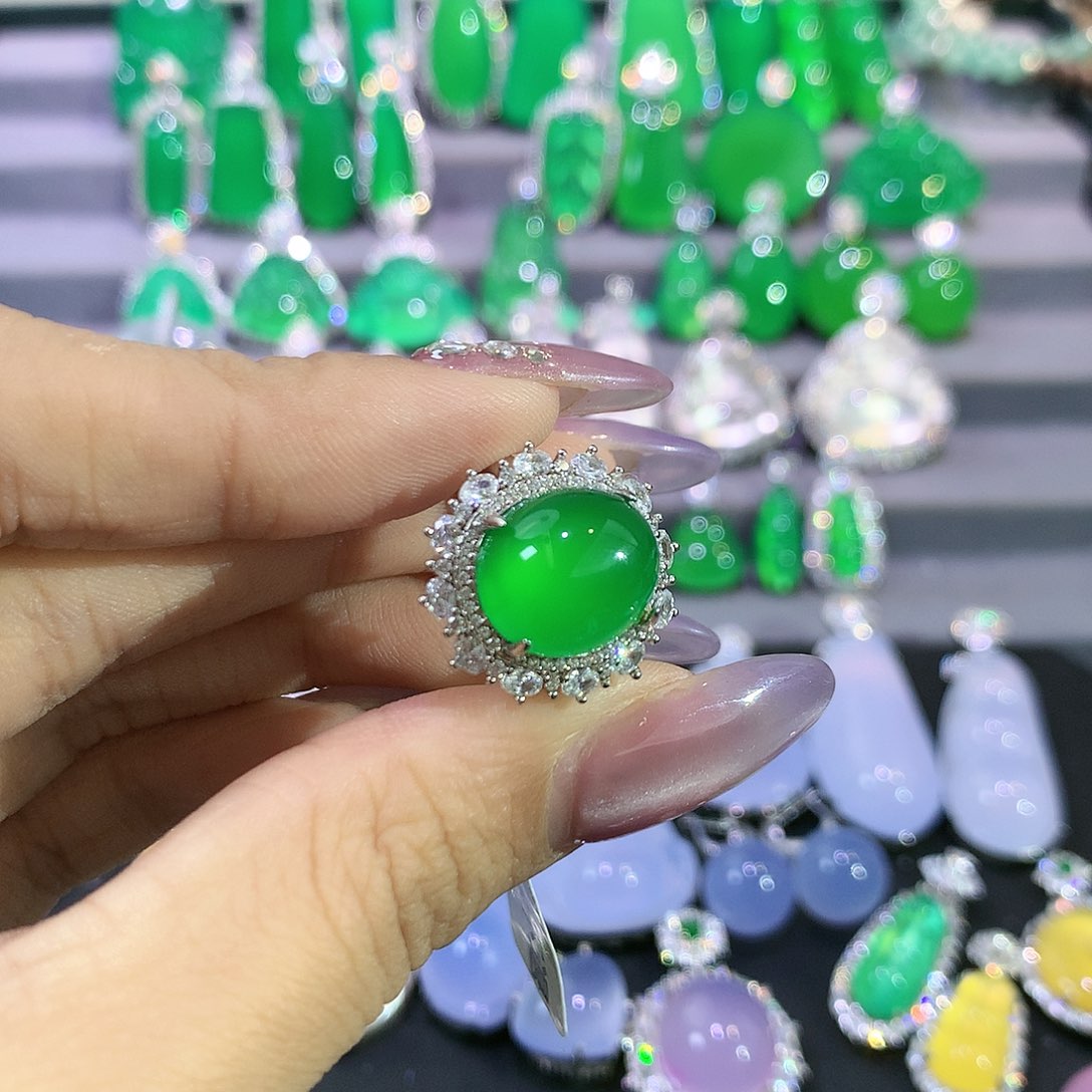 海***鲜玛瑙/玉髓银S925镶嵌戒指