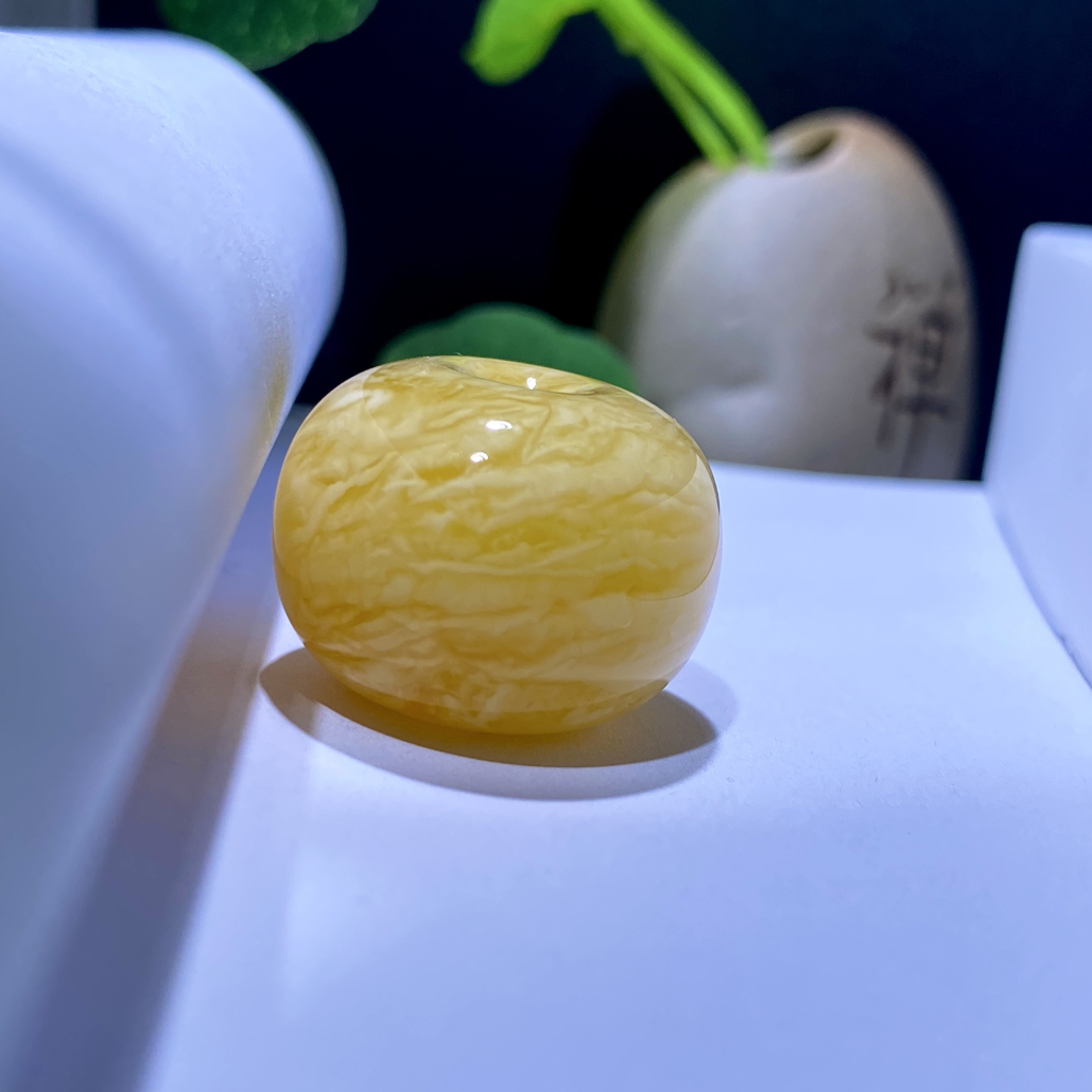 天然原矿蜜蜡白花虎皮千层精工墩子24*18mm