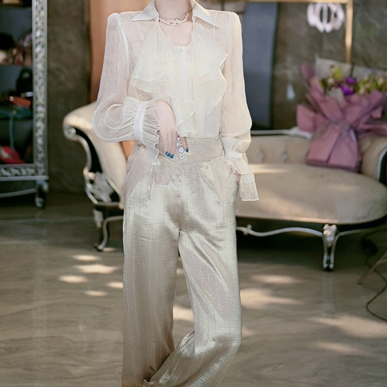 5-6【白金秀场】重工时尚气质百搭直筒阔腿裤