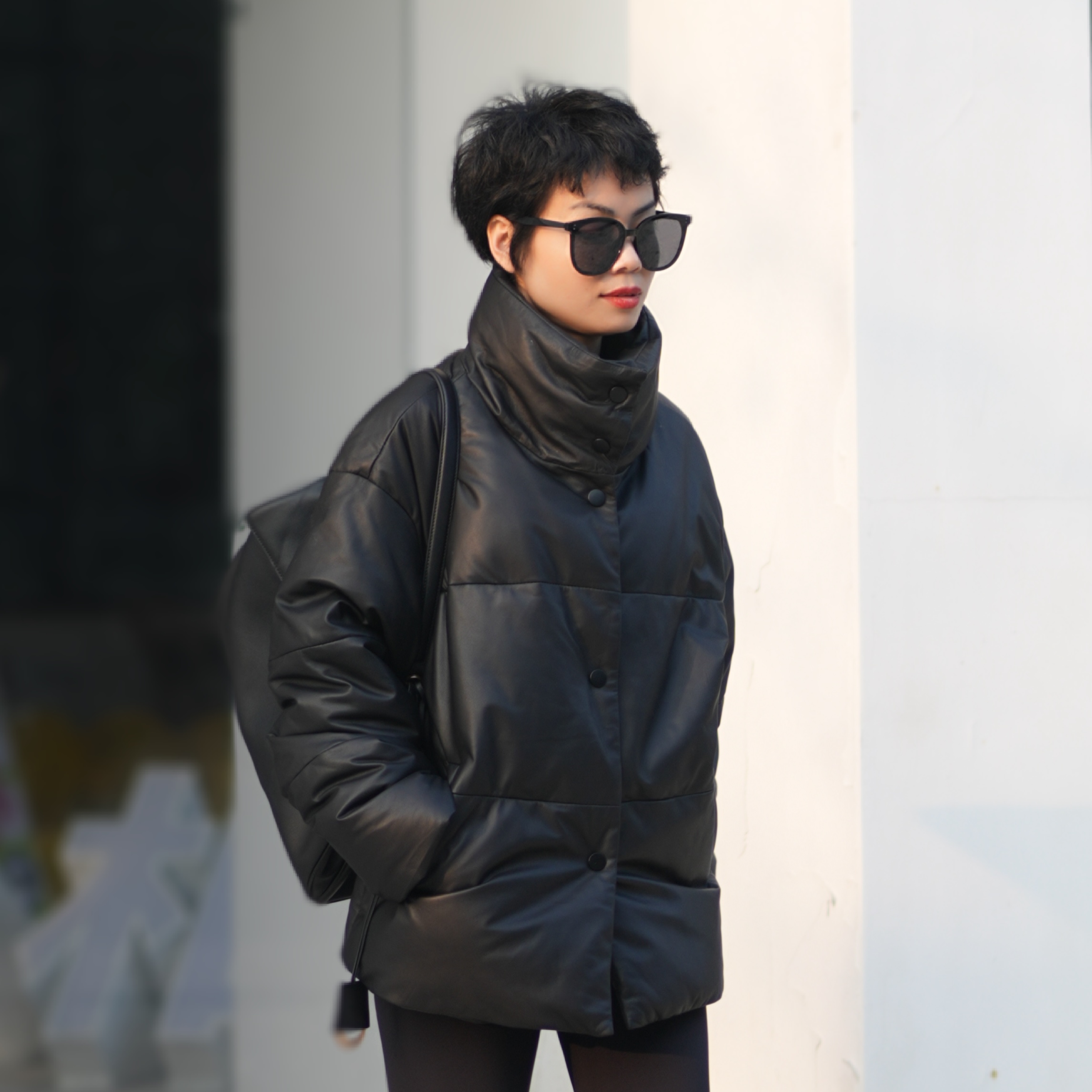 绵羊皮鹅绒女士冬季时尚百搭休闲短款宽松加厚款外套0451