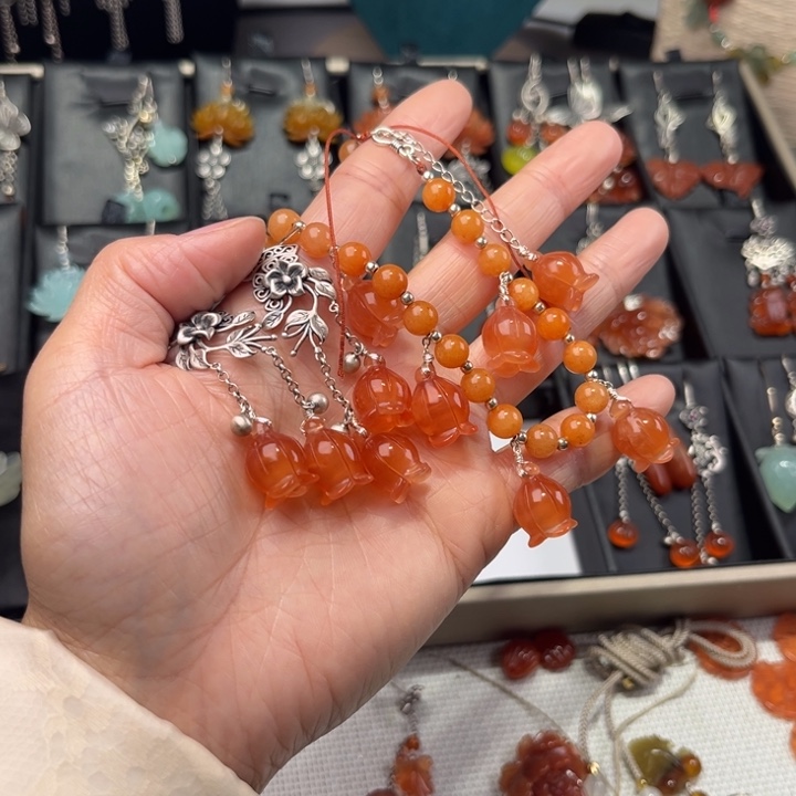 蛇纹石玉项链耳饰银S925镶嵌雨**隹