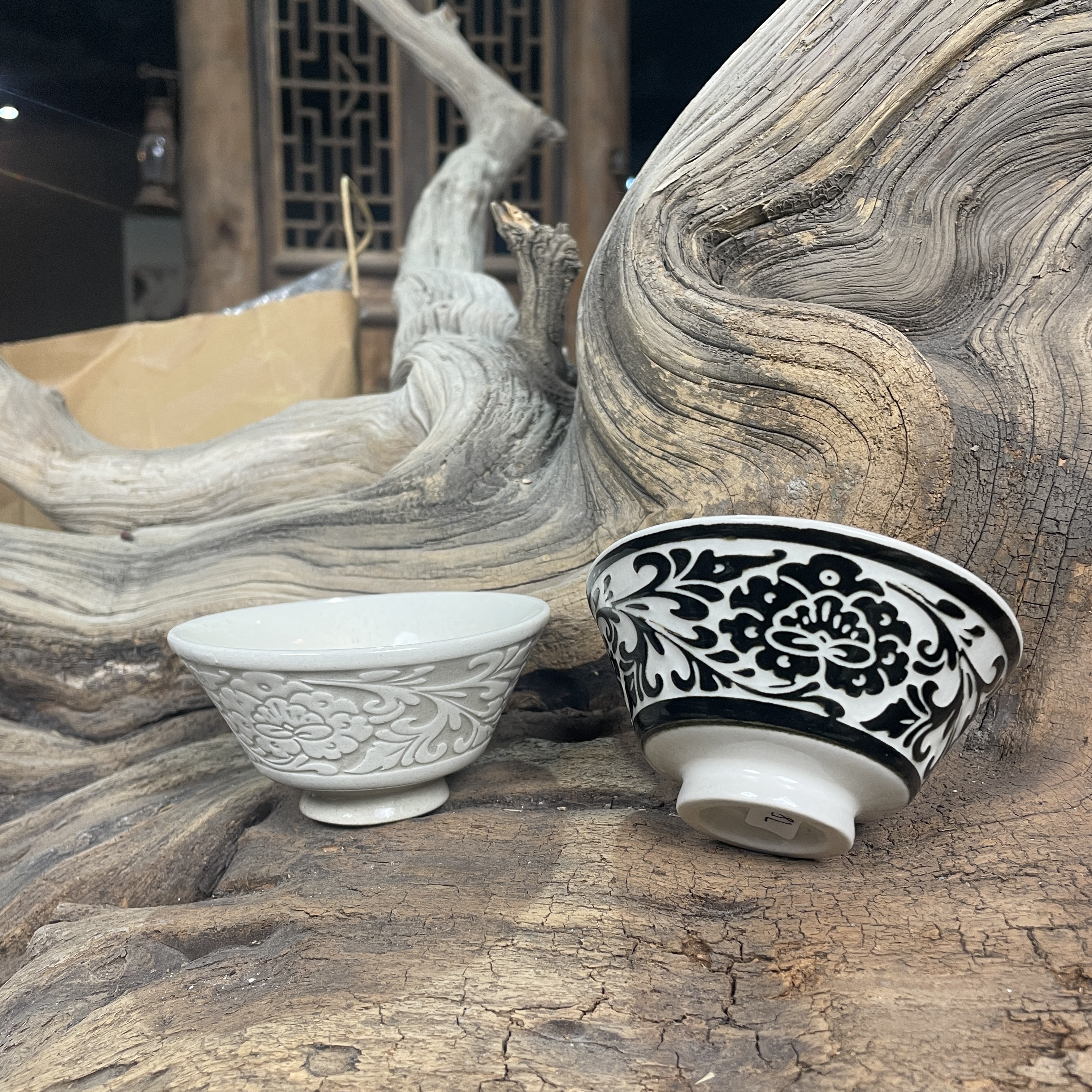 磁州窑经典剔刻缠枝牡丹纯手工斗笠盏精美古典品茗公道杯茶杯陶瓷