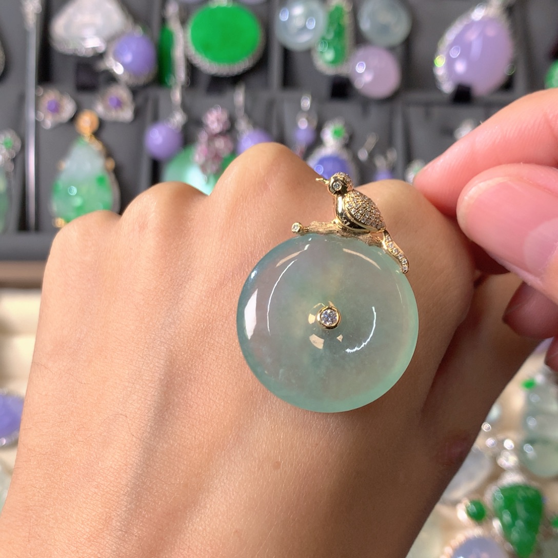 翡翠18K金镶嵌吊坠(不含链)