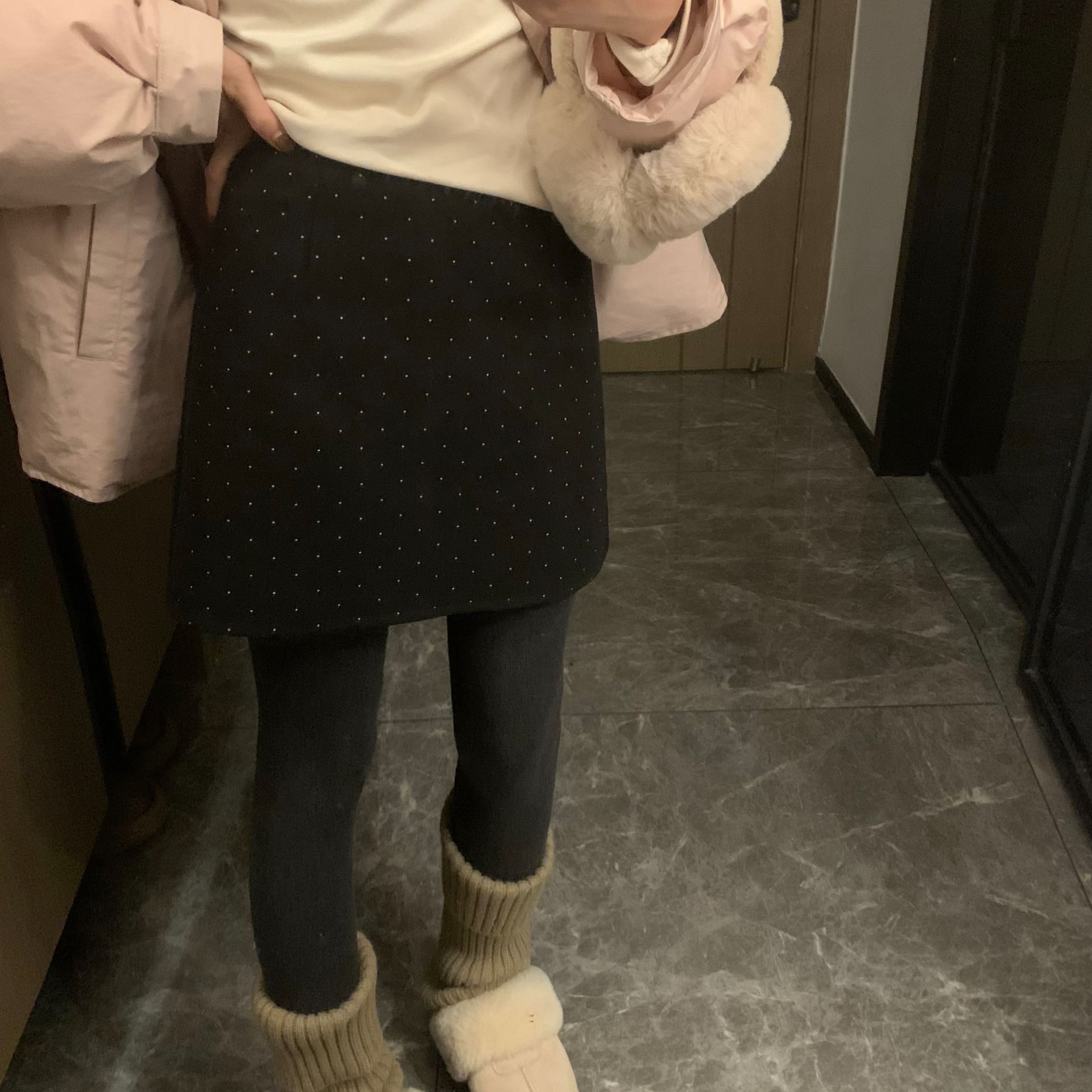 法式复古黑色波点毛呢半身裙女秋季高腰显瘦小个子包臀短裙子