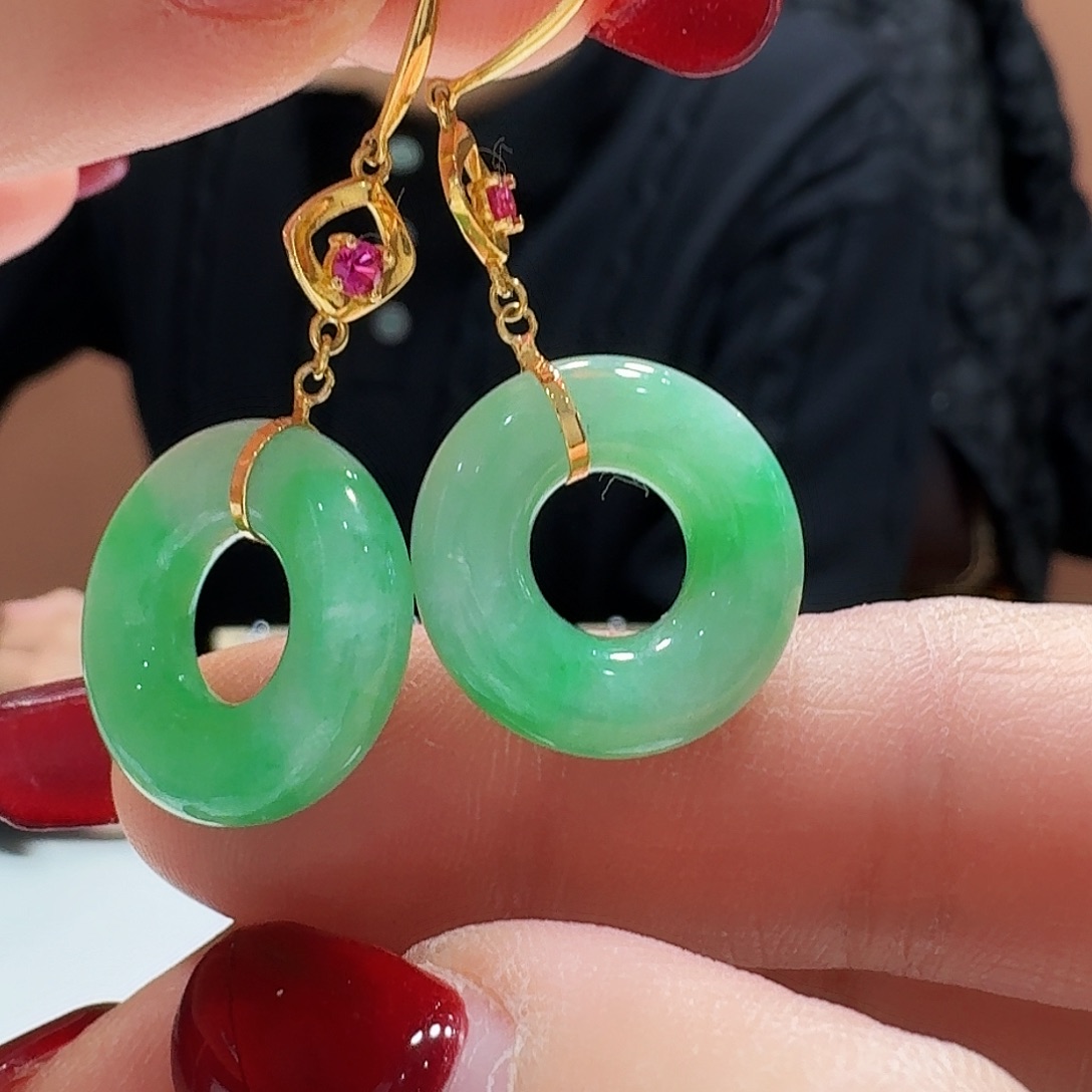 翡翠耳饰18K金镶嵌耳饰