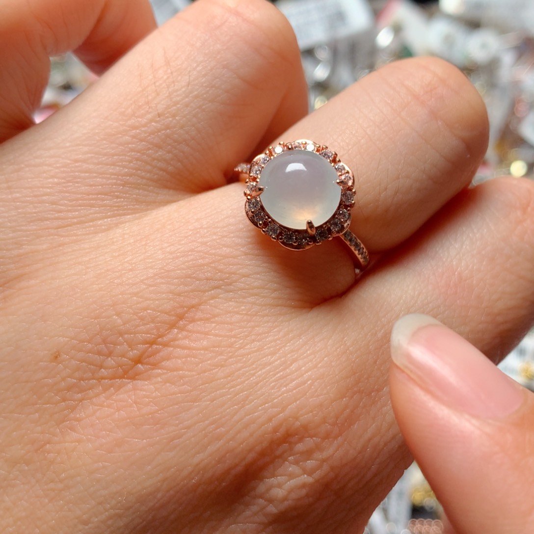 翡翠戒指银S925镶嵌天然翡翠戒指