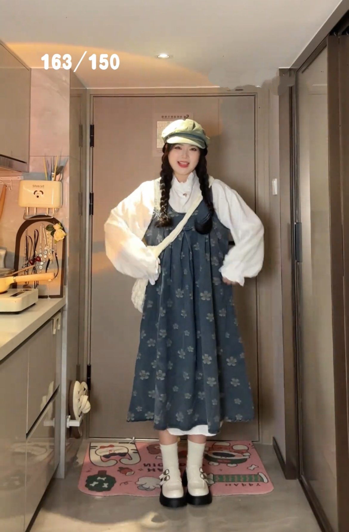 大码无袖印花牛仔连衣裙+连衣裙两件套