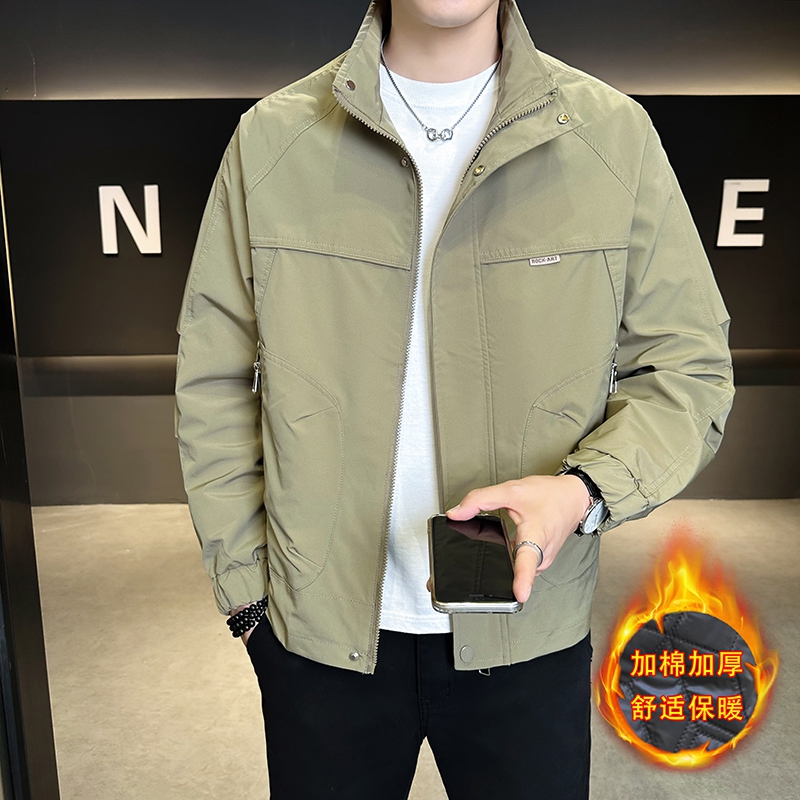 秋冬季加棉款外套男士2025新款立领夹克休闲男外套简约百搭高级感