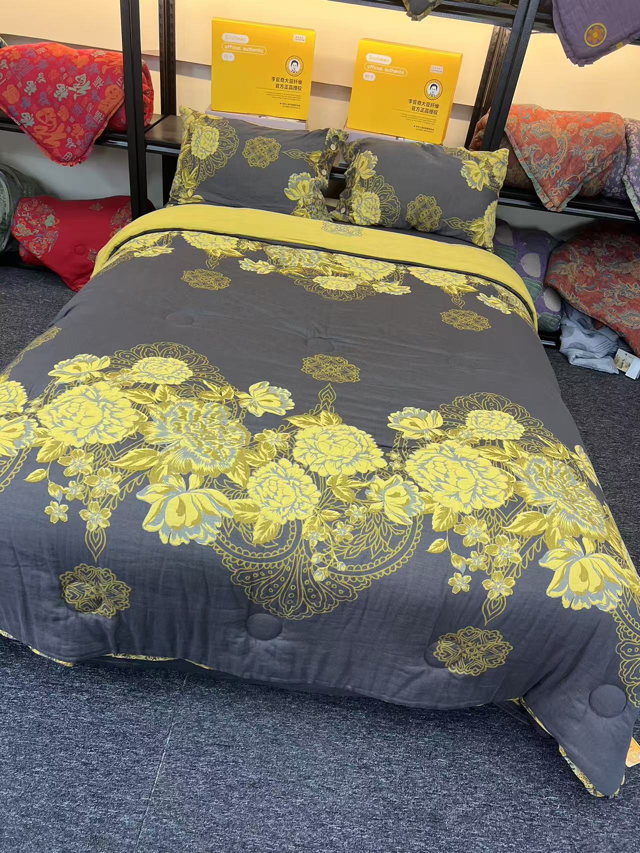 空调被【黑金牡丹被子】双层纱高端A类亲肤透气可机洗被