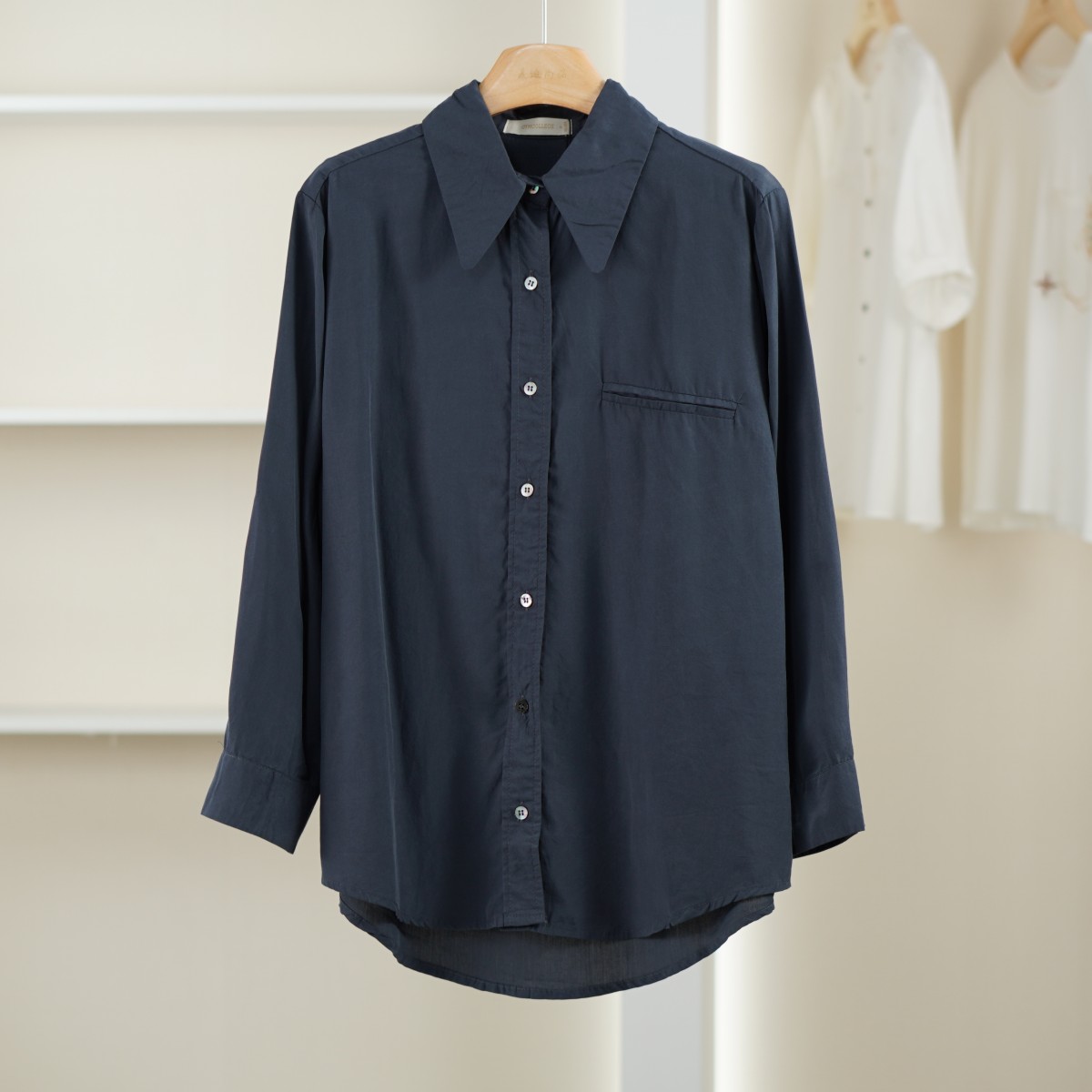 麦迪尚品【唯】51203423 春季简约莱赛尔长袖衬衫女装折扣