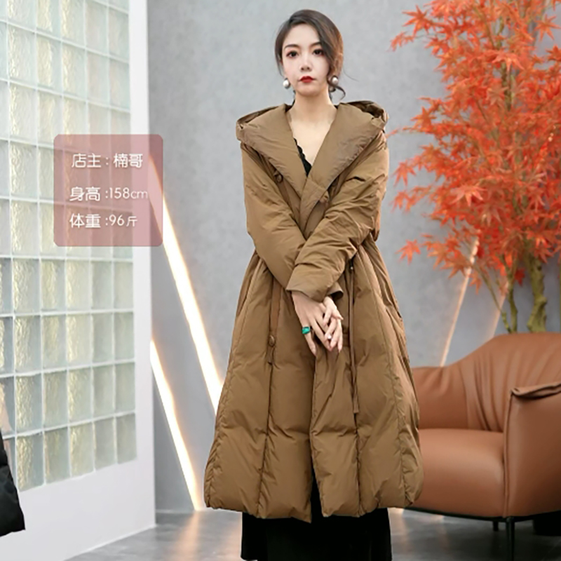 【新款】长款羽绒服女冬款设计感宽松保暖白鸭绒外套连帽收腰气质