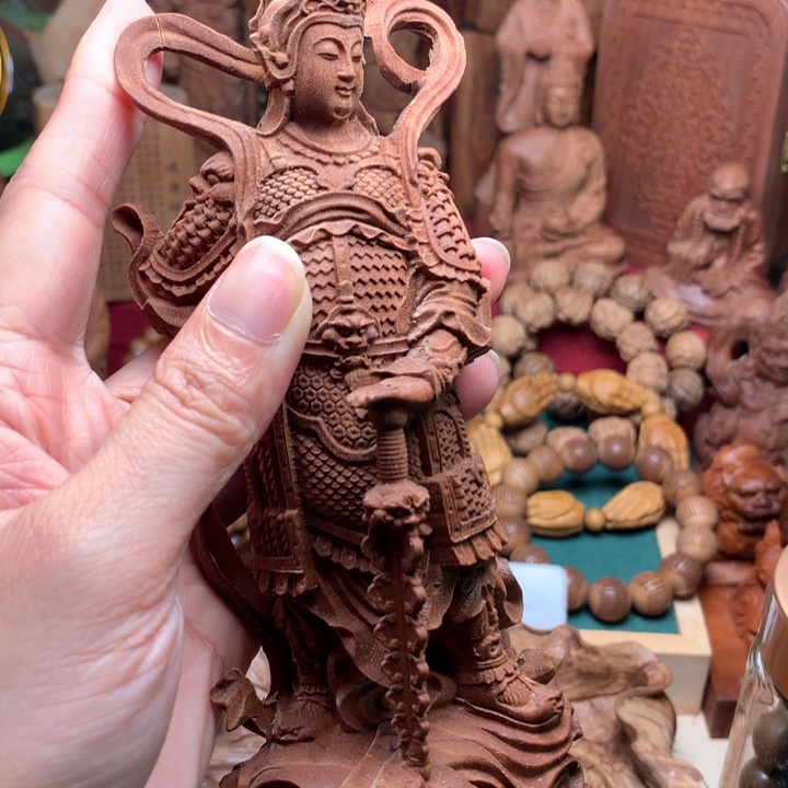 檀香木把件老山檀韦驮瑕疵