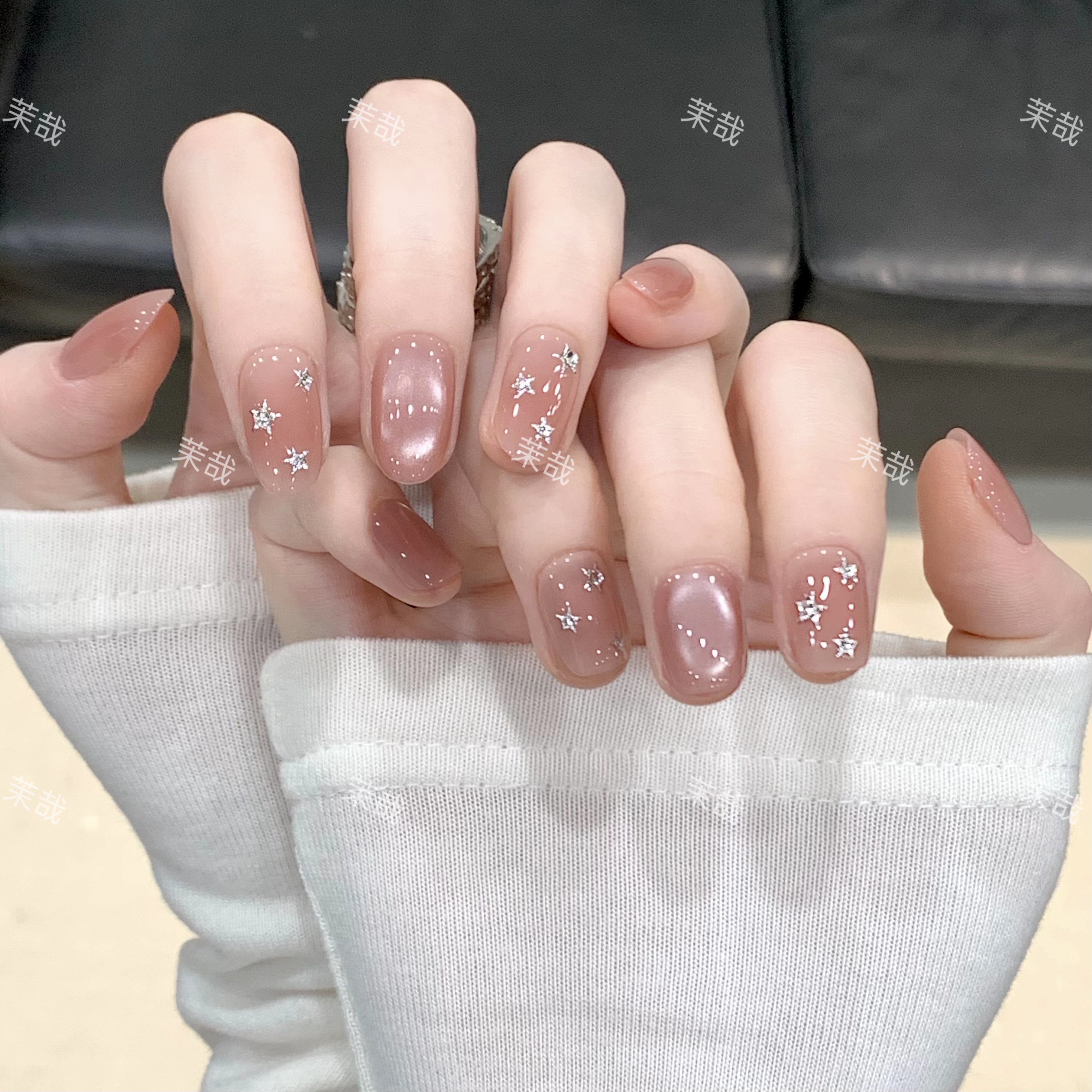茉哉现货【碎星揽月】纯手工定制美甲拆卸穿戴甲A4068