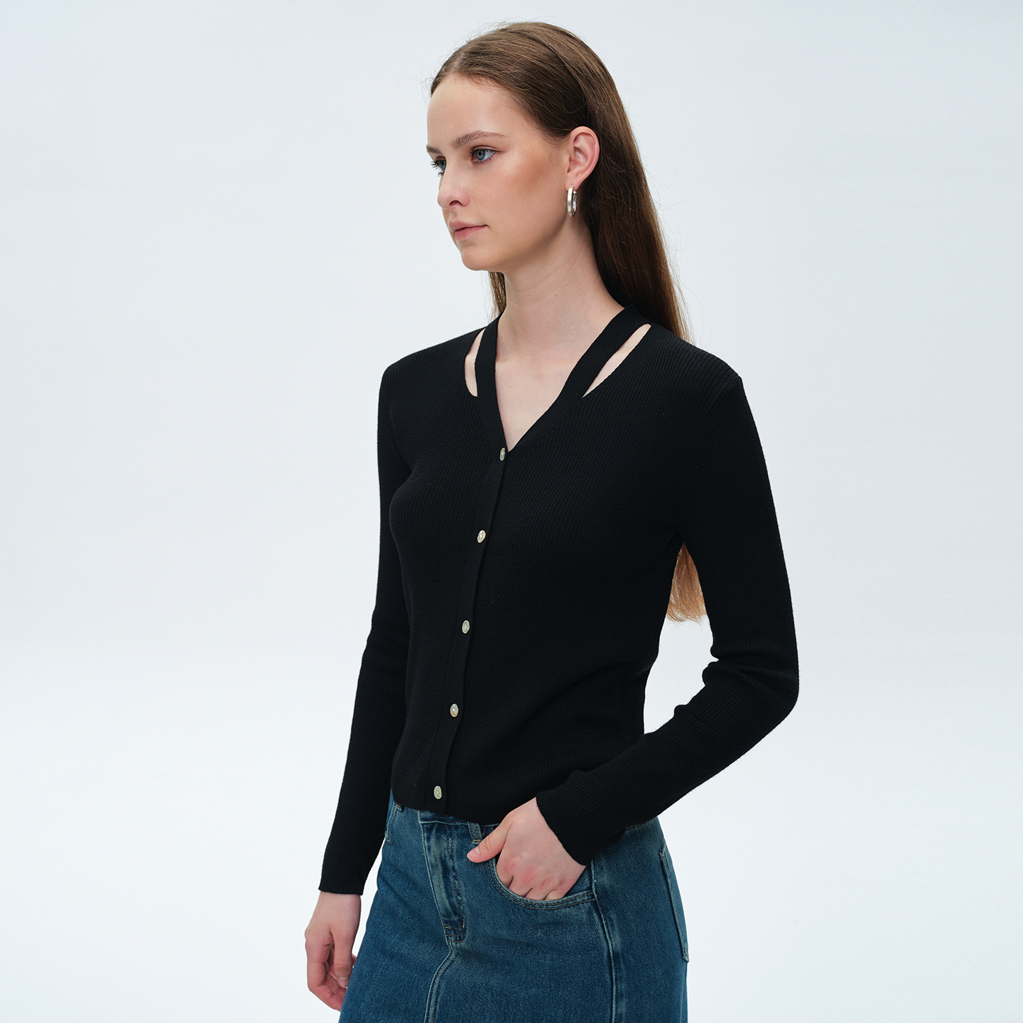 DNCY高级感针织开衫长袖女秋季2025新镂空小众设计感百搭修身上衣