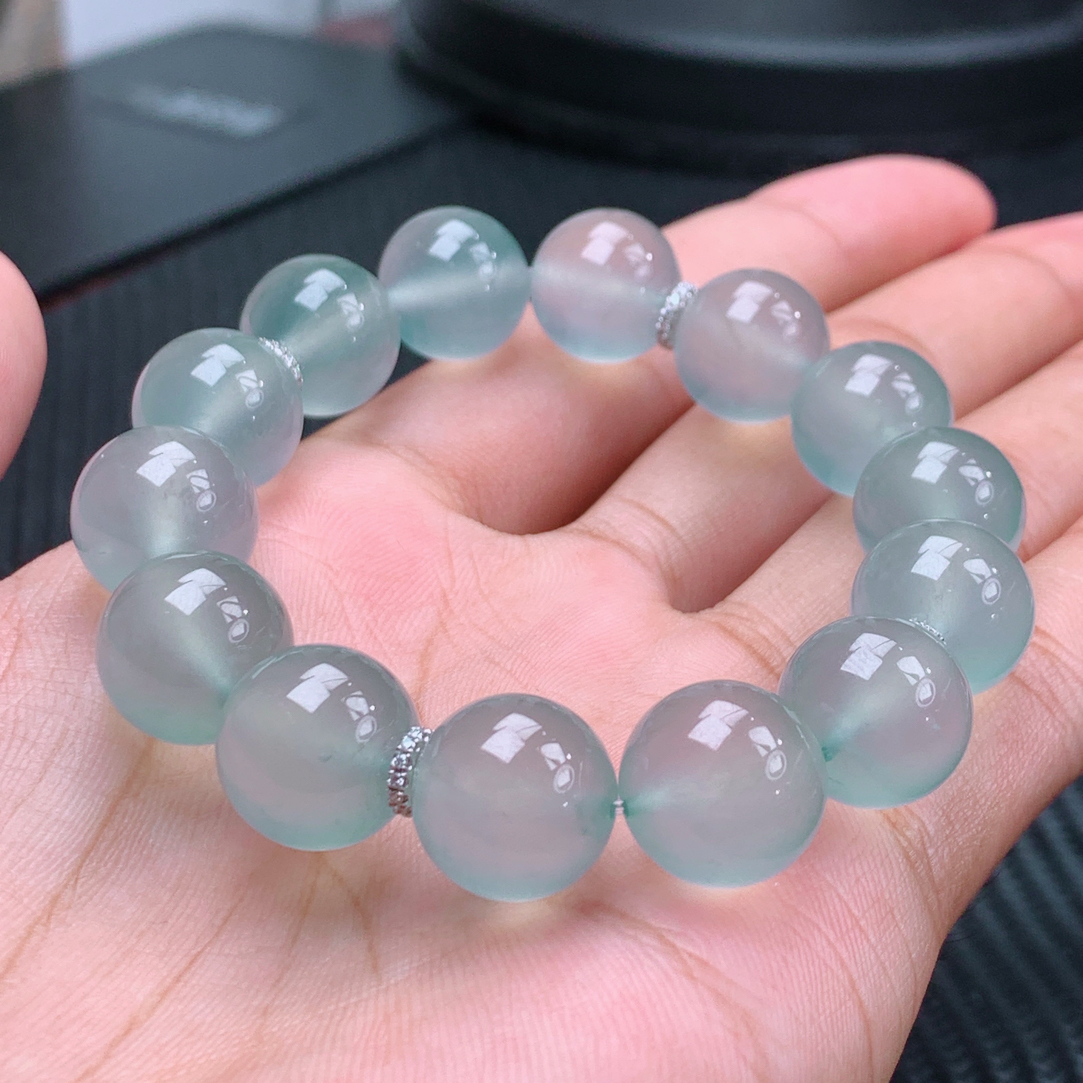 收藏级玻璃种晴钢手串老坑缅甸天然翡翠A货种色兼备行家品质手串