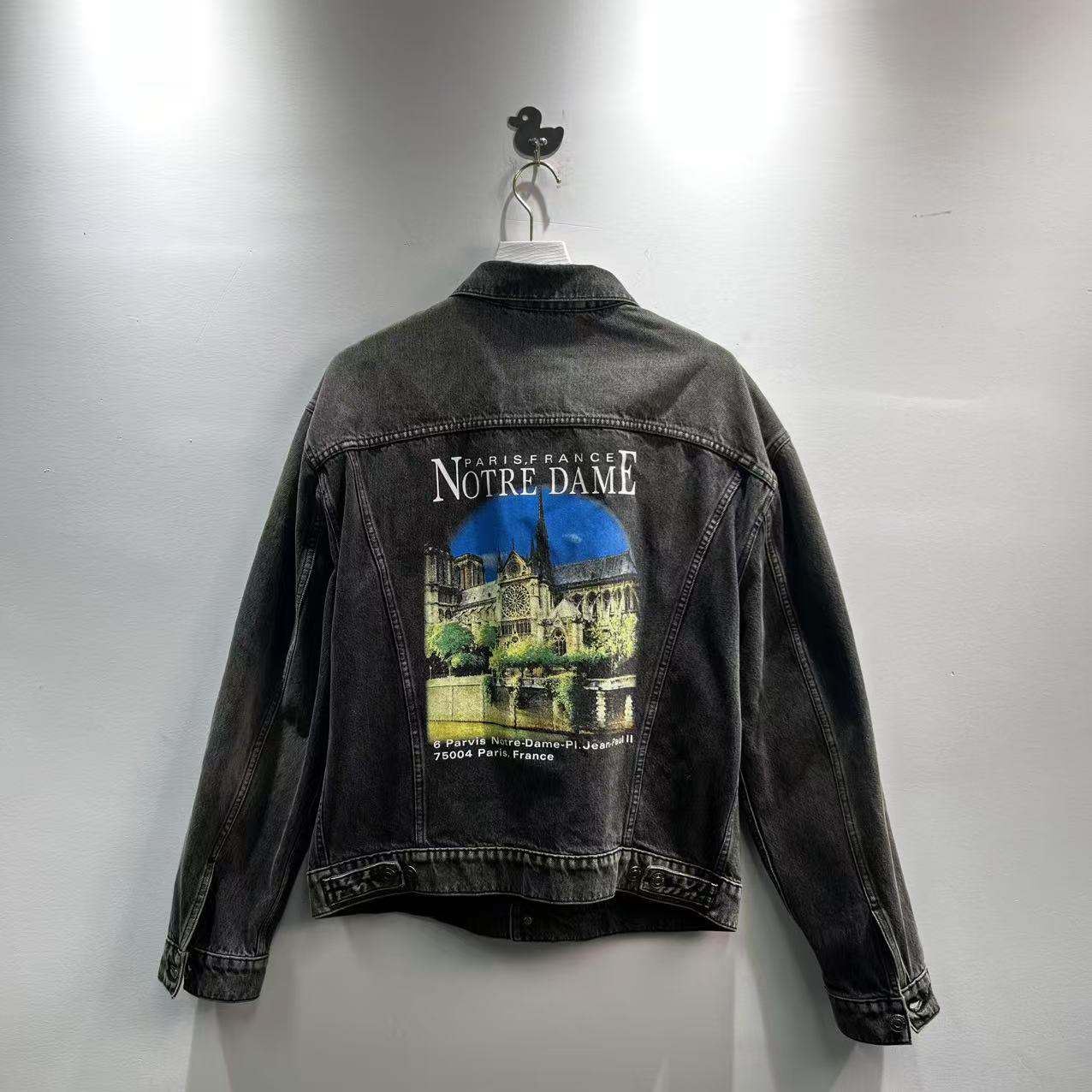 未使用 Balenciaga/巴黎世家 44码/圣母院城堡印花牛仔夹克水洗灰