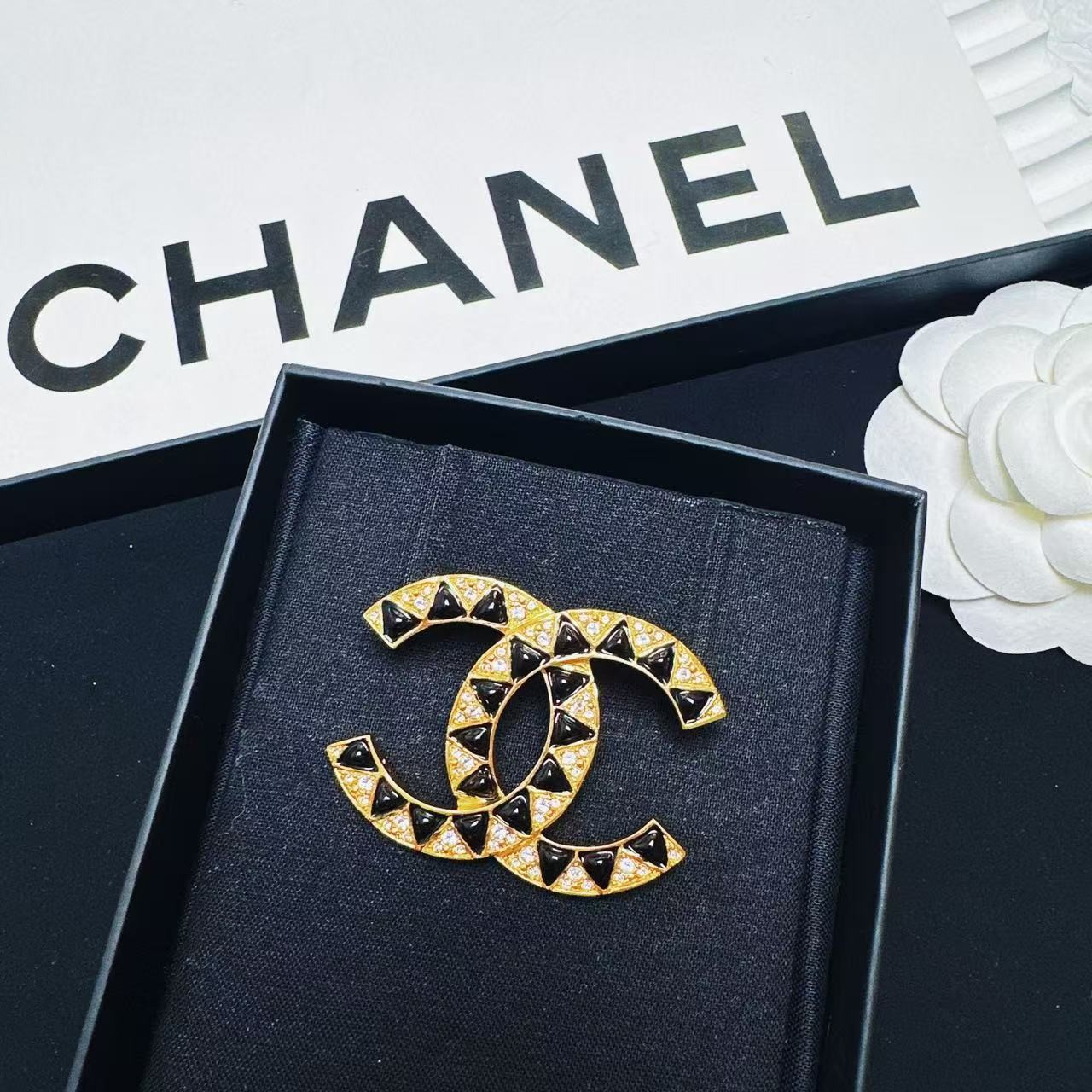 95新 Chanel/香奈儿 柚礼中古/香奈儿埃及黑金双C胸针LZ502066