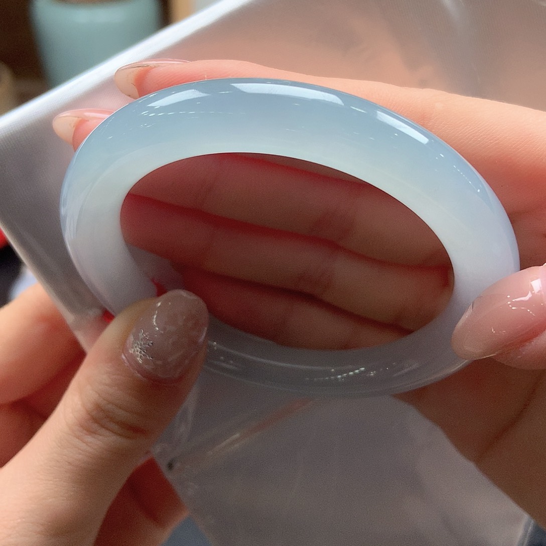 翡翠未镶嵌手镯冰润果冻淡蓝22号