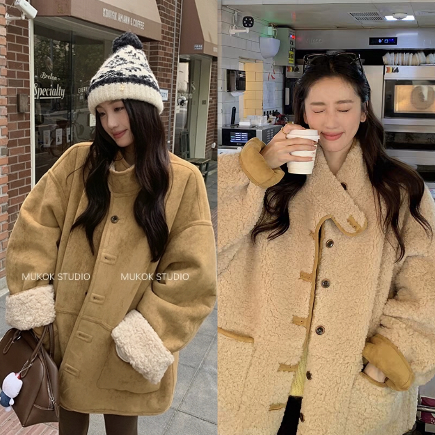 冬季女装百搭 可双面穿毛毛外套复古气质时尚秋冬 宽松加绒上衣