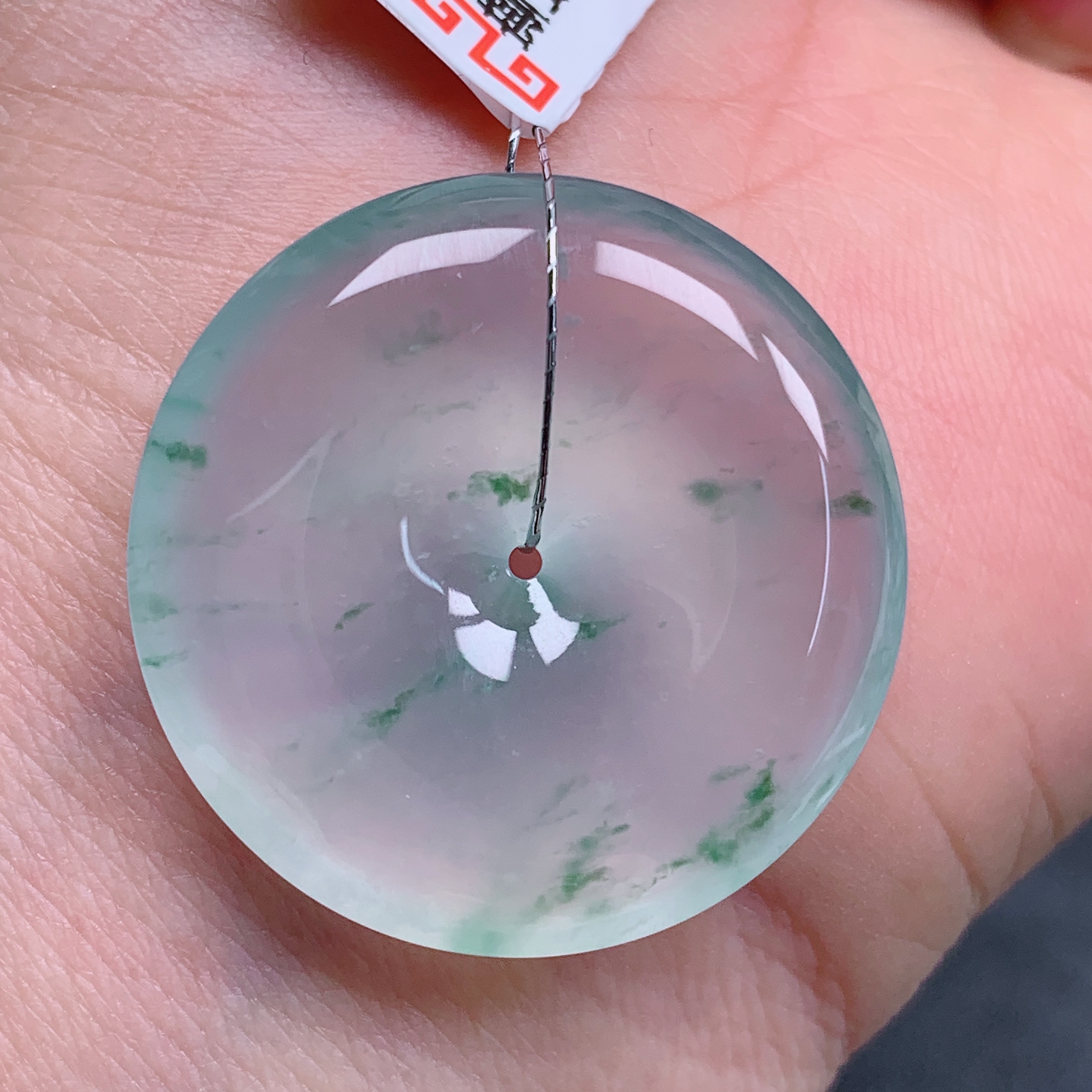 天然缅甸翡翠A货正冰晴飘花平安扣气质精美尺寸28.5+6.2  425