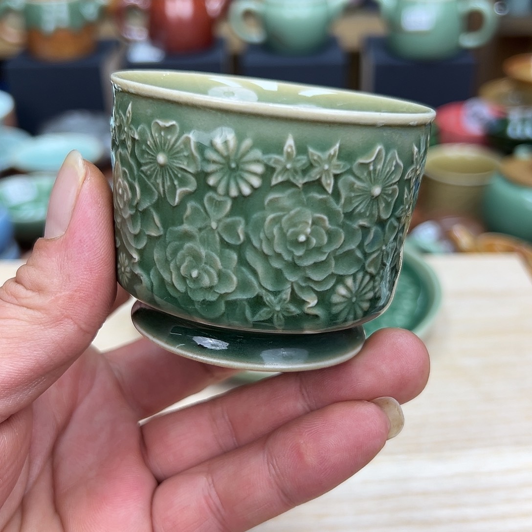 大***）玖玥茶器 龙泉敬悦青瓷 4个杯 刻冬香