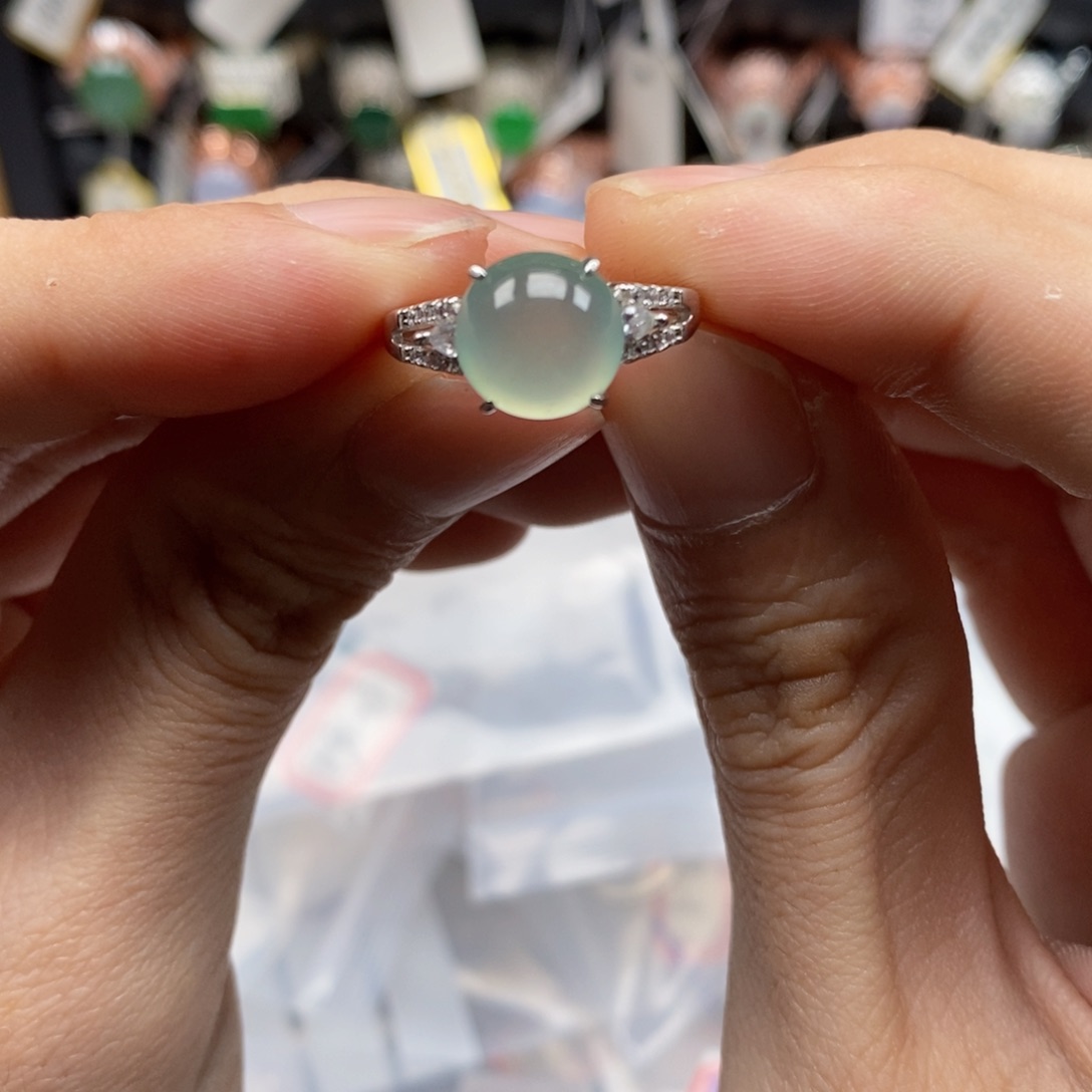 翡翠戒指银S925镶嵌天然缅甸翡翠a货