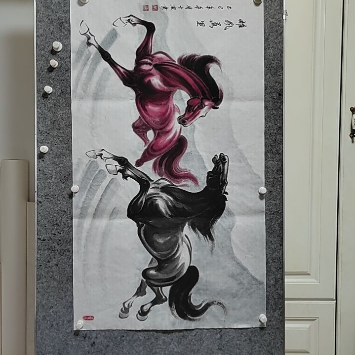 横款周士辰水墨写意骏马图