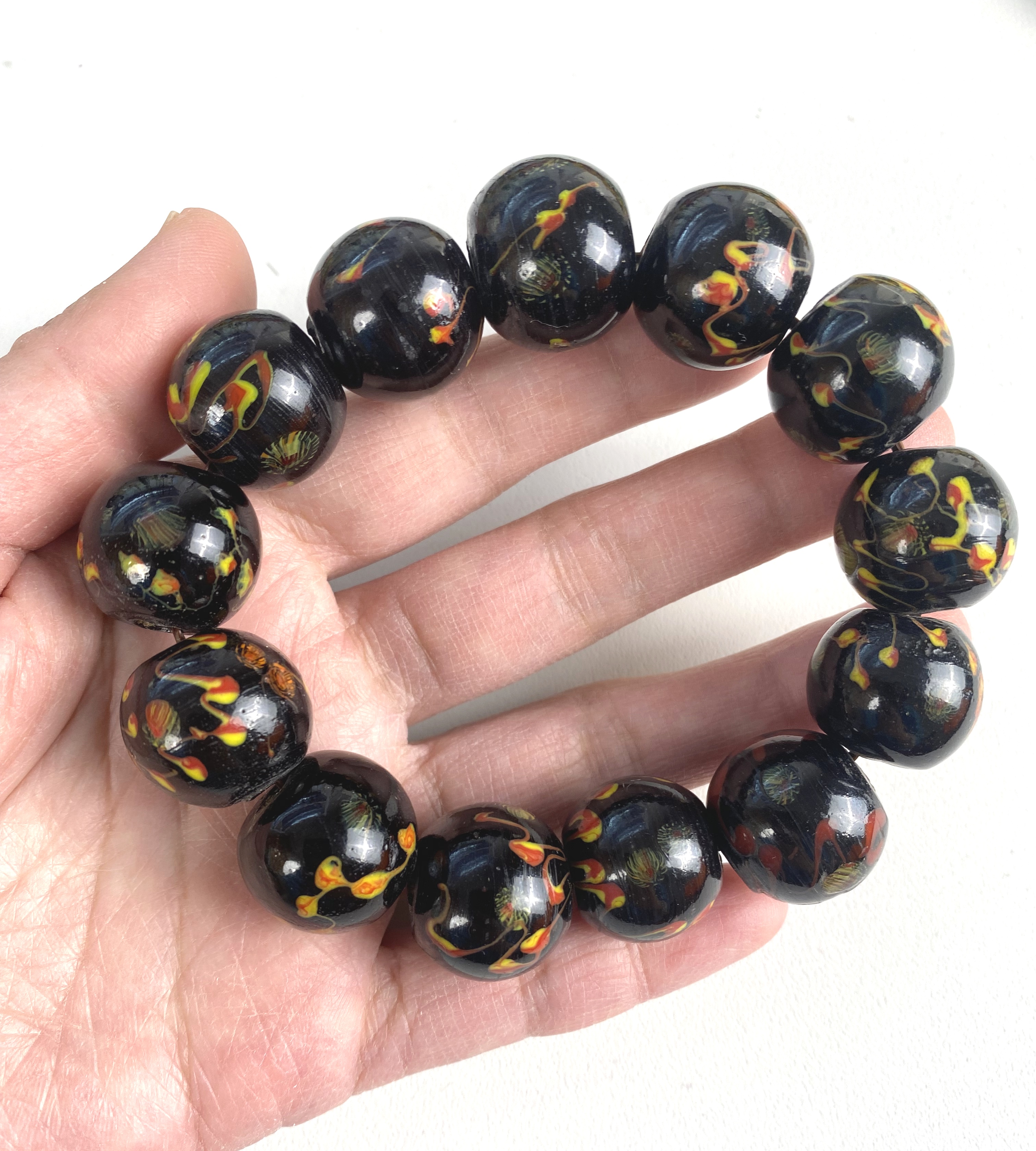 淄博博山大观园三眼凤眼祥云黑色老琉璃珠手串珠子直径19～20mm