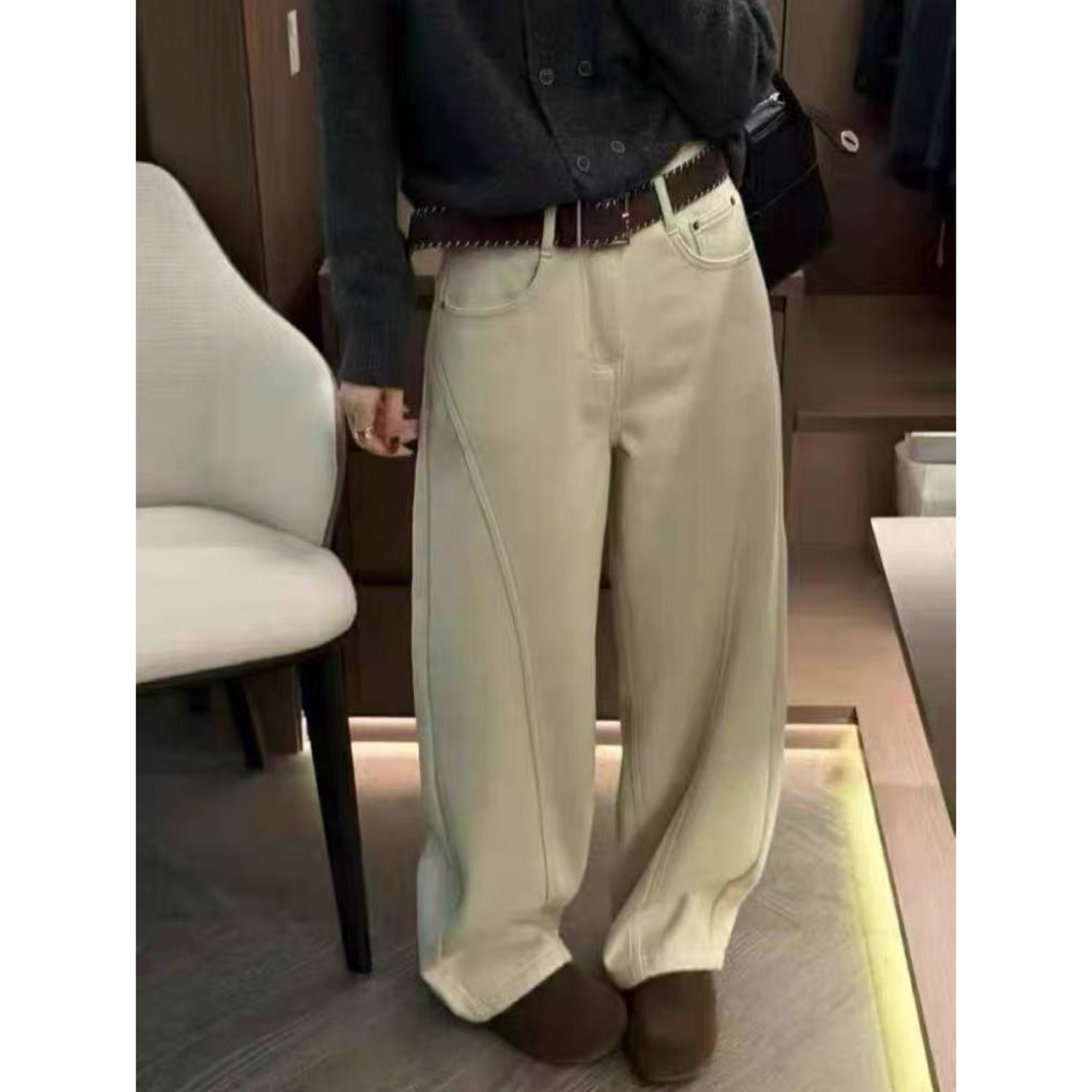 饺子@J6073 加绒～韩系时尚百搭休闲裤 （裤长100）12-13