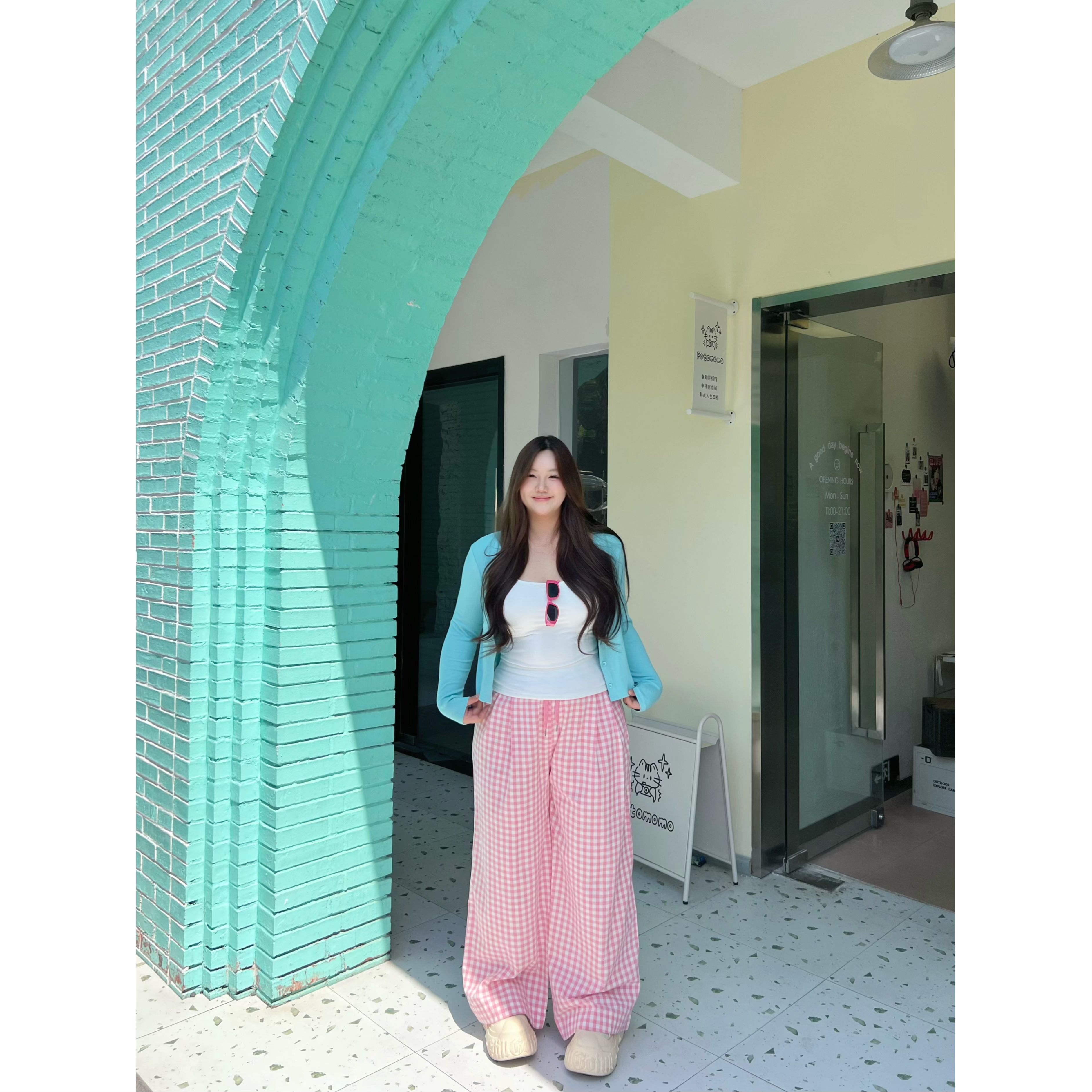 卤蛋公主【夏季多巴胺】大码胖mm直筒休闲宽松韩式格子设计感