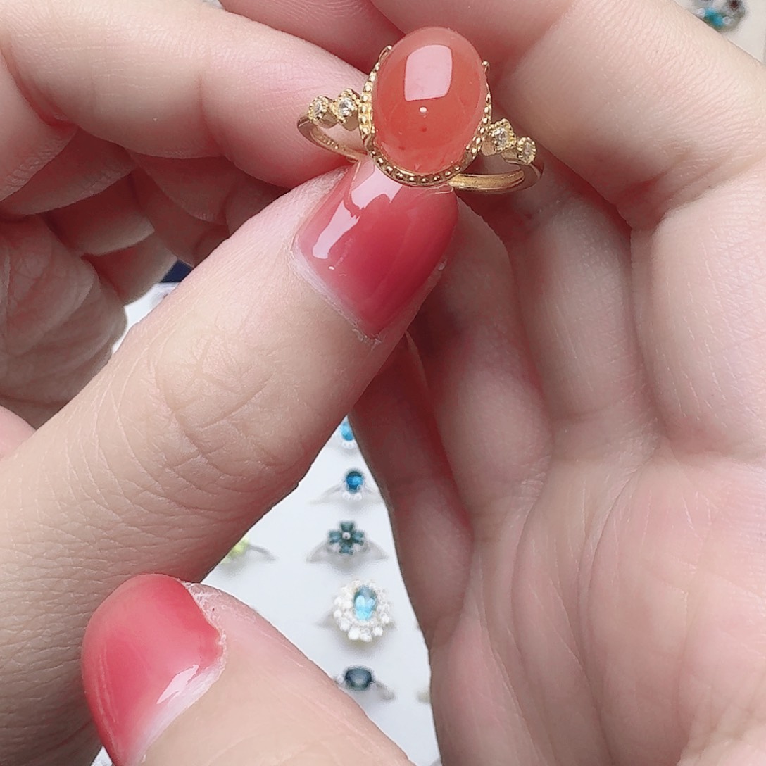 南红玛瑙戒指银S925镶嵌