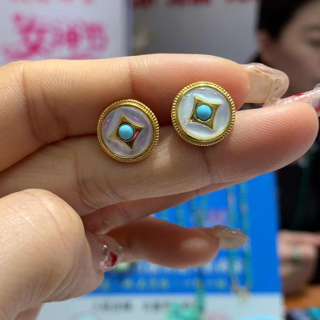 绿松石耳饰银S925镶嵌