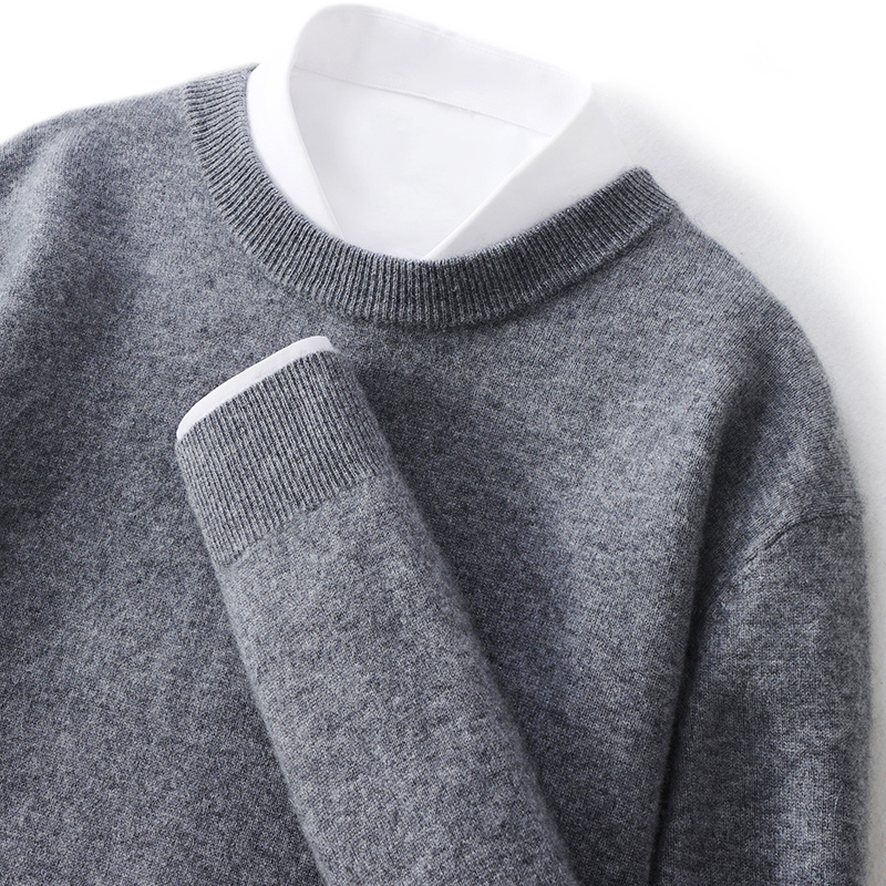 【100%山羊绒500克加厚】圆领纯羊绒针织打底衫高档宽松百搭男毛衣