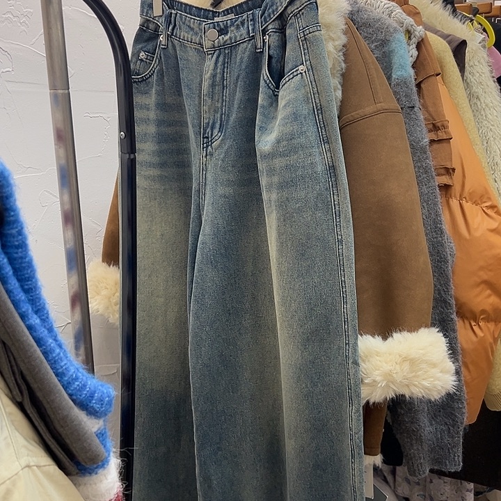今天新款 复古颜色超阔腿牛仔裤 腰围偏大 