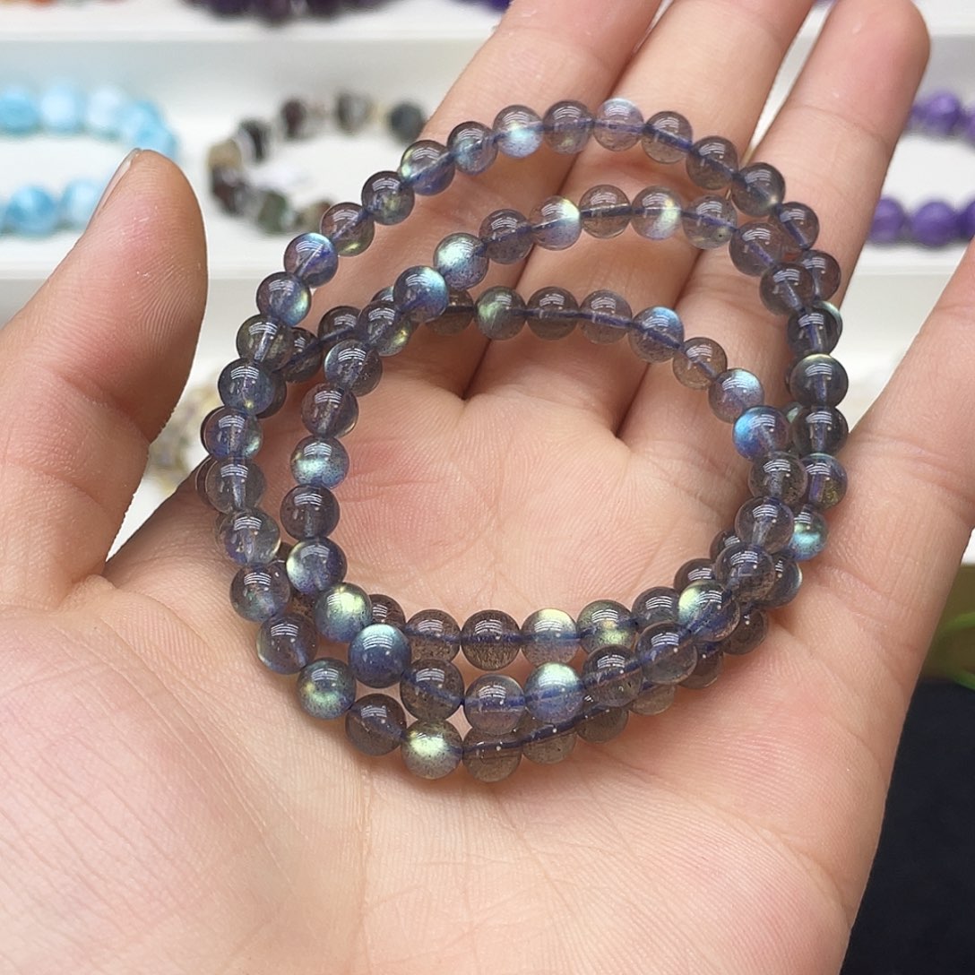 长石手链未镶嵌灰月光三圈6.1