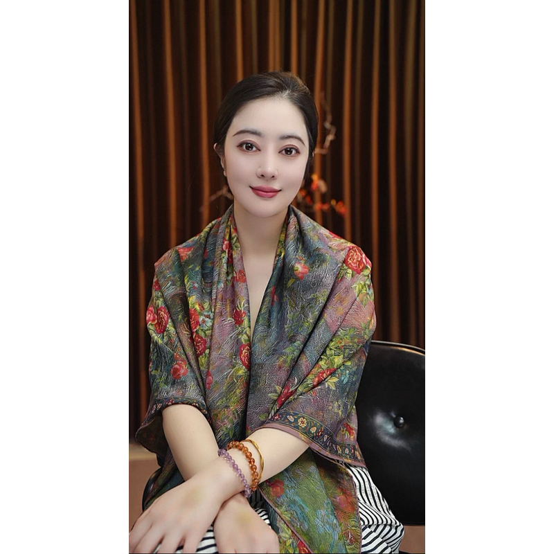 【繁花镜语】140*140新中式国风女士围巾披肩H-358