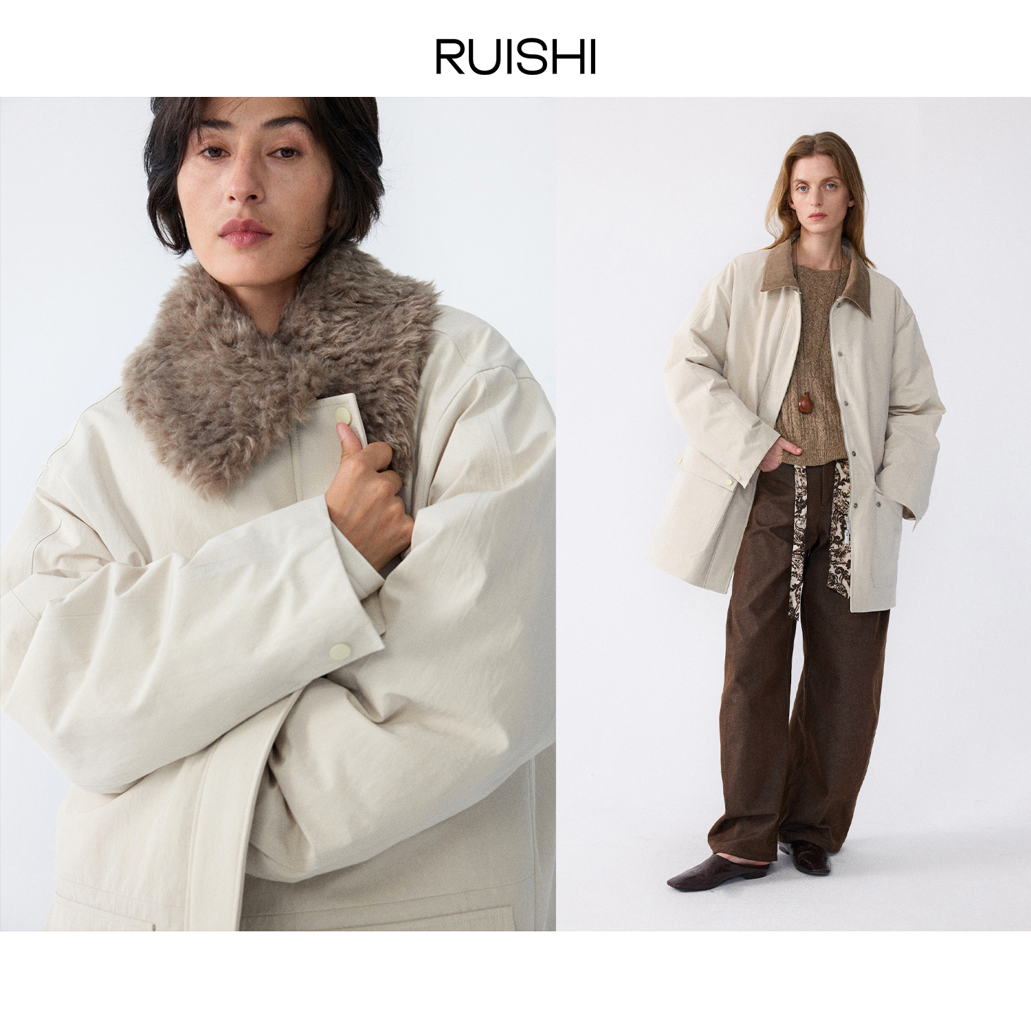 RUISHI芮时曼城旅者白鸭绒巴恩风派克女冬R25D1124805冬装氛围感