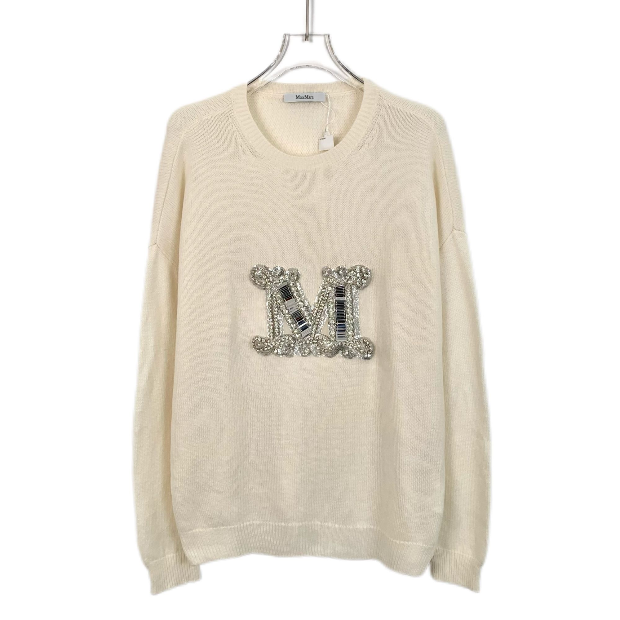 95新 MaxMara 潮奢豆 严选/ 米色字母镶钻针织衫 /H13834 