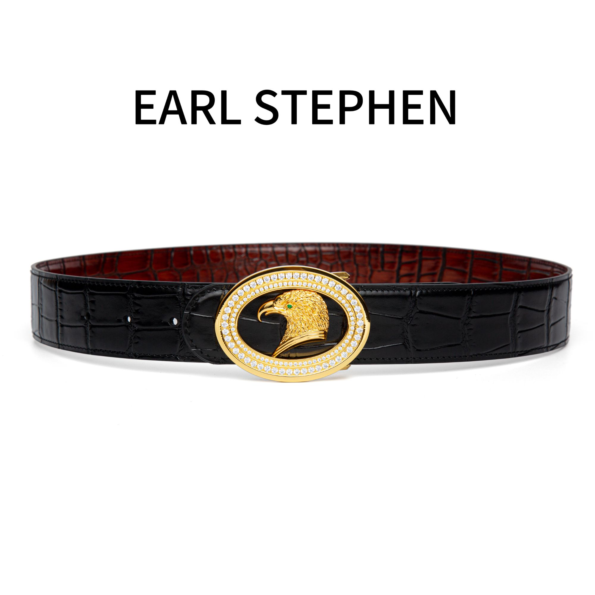 （双排椭圆老鹰扣）3.8宽史蒂芬老鹰扣搭配双面鳄鱼皮男士腰带