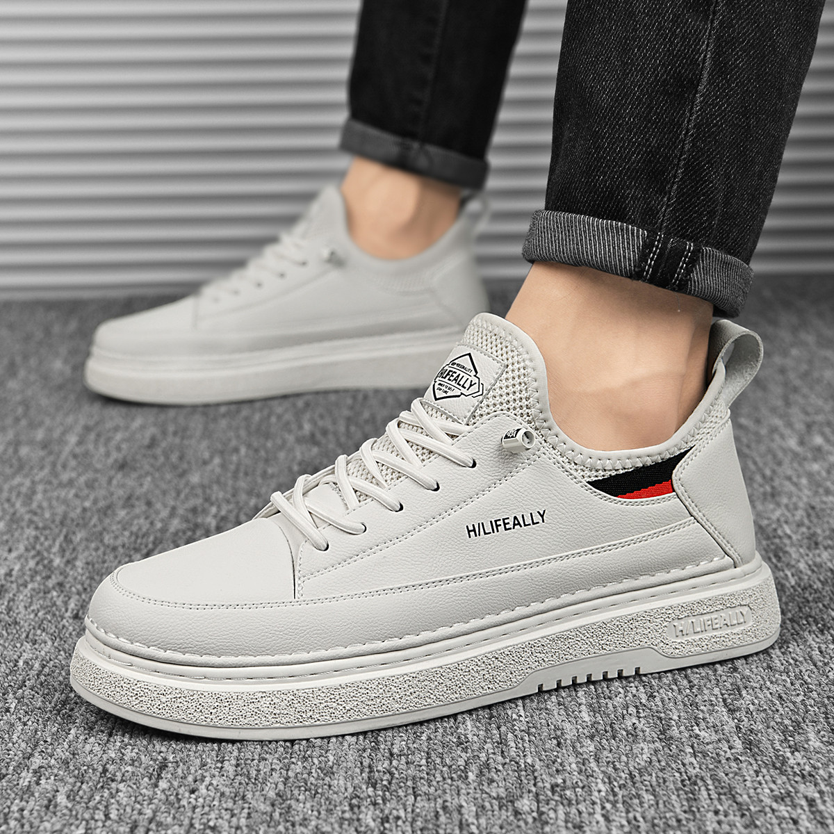 海澜之家2025新款时尚男鞋潮流百搭透气厚底休闲板鞋耐磨男