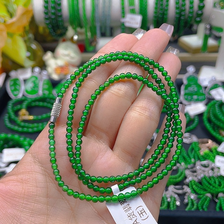 翡翠颈饰未镶嵌满色满绿冰辣项链3