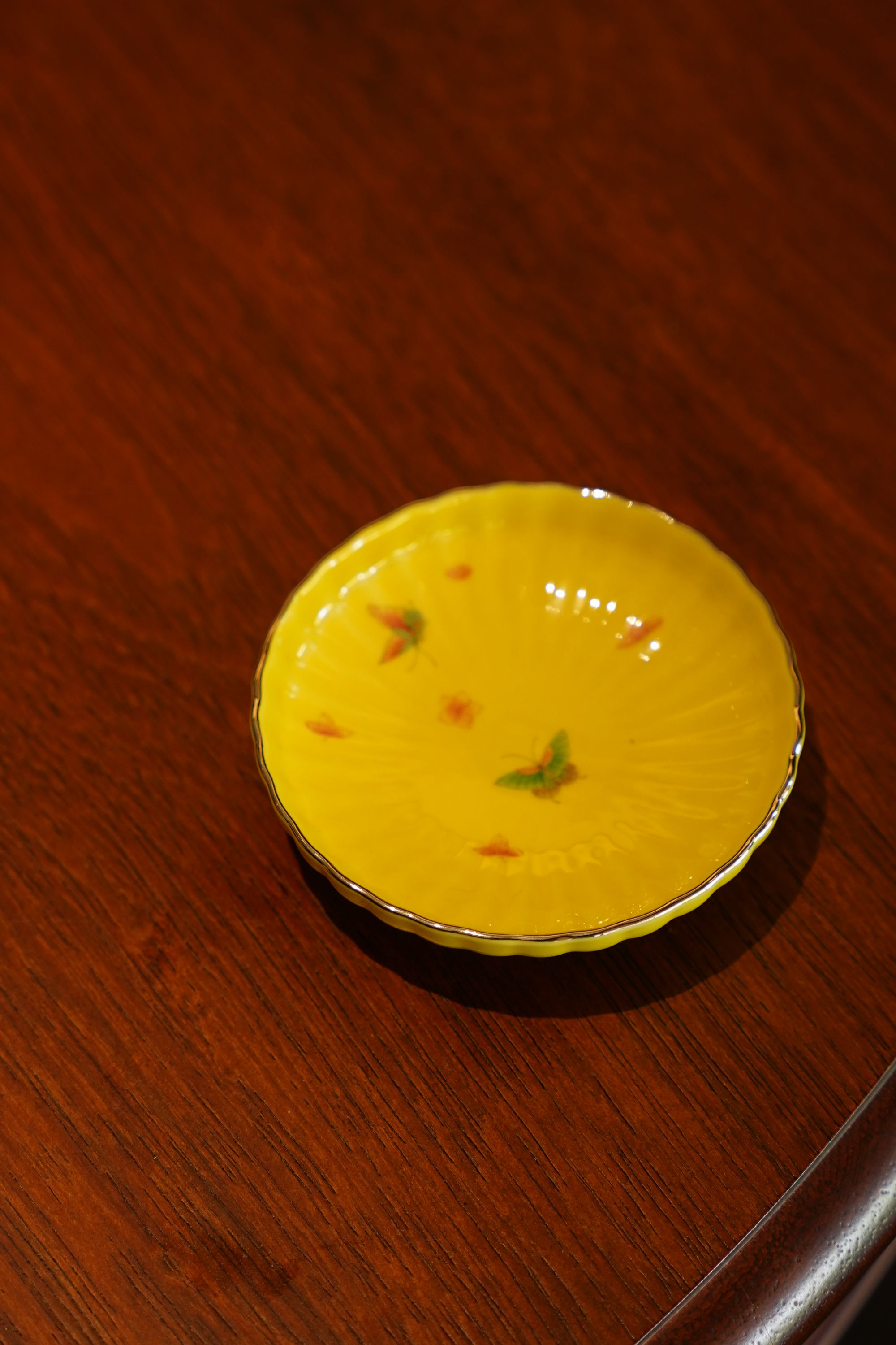 【华隐堂】家用陶瓷主帝王黄蝴蝶杯垫茶具釉上彩中式茶道纯手工小盘