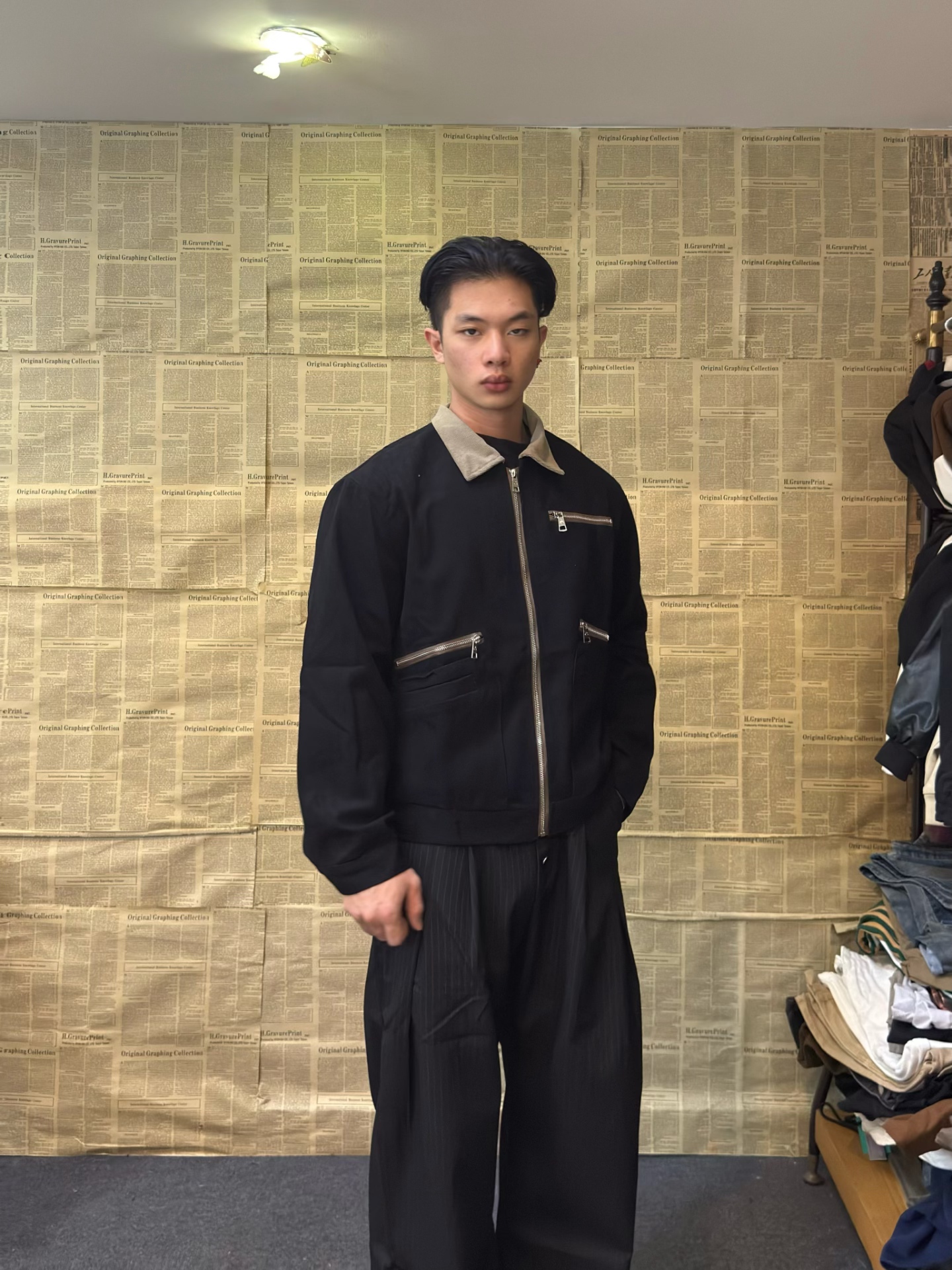 [拉链高级设计感]BJZE25秋季复古仿麂皮绒短款夹克男通勤休闲外套